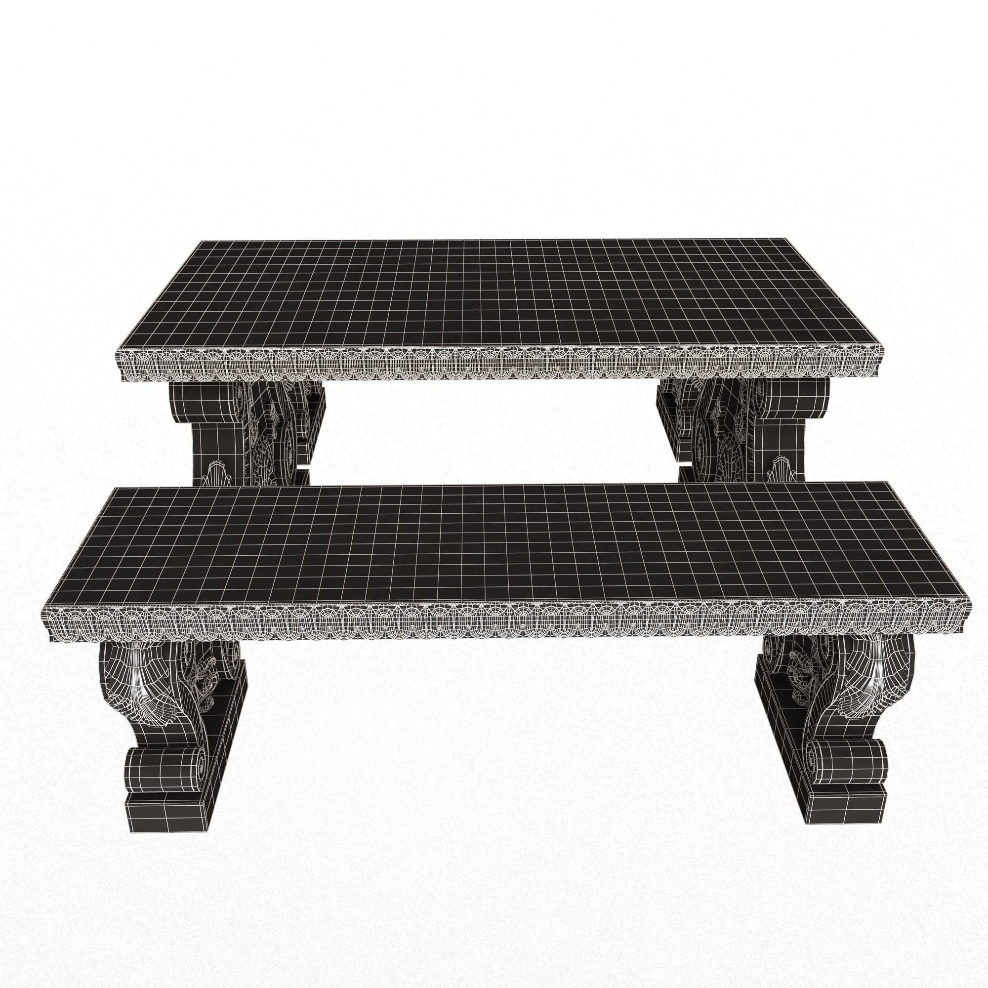 Stone Bench and Table Collection Low-poly 3D model_48