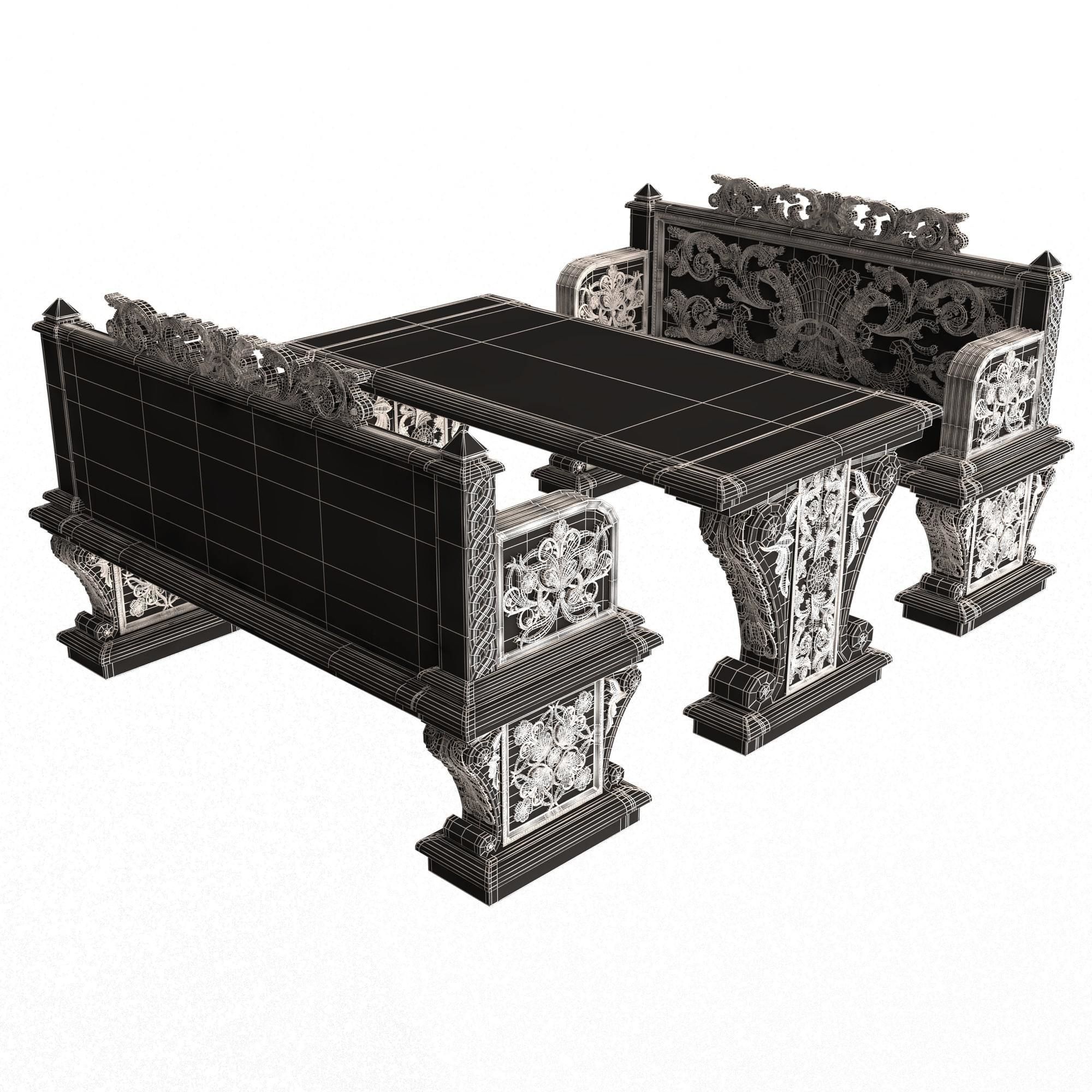 Stone Bench and Table Collection Low-poly 3D model_50