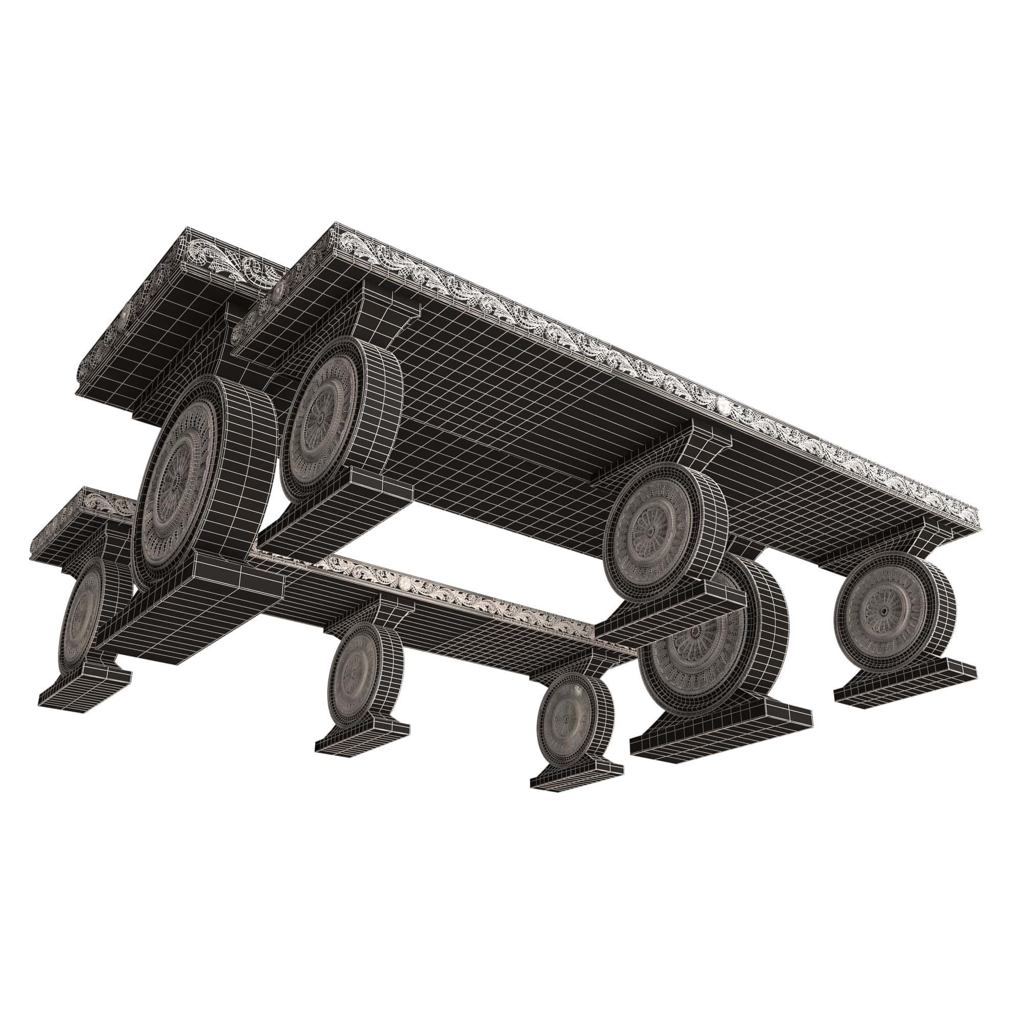 Stone Bench and Table Collection Low-poly 3D model_34