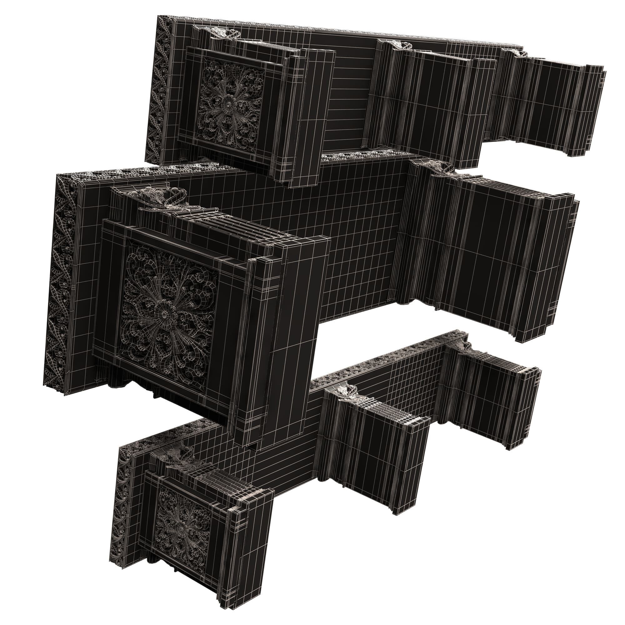 Stone Bench and Table Collection Low-poly 3D model_40