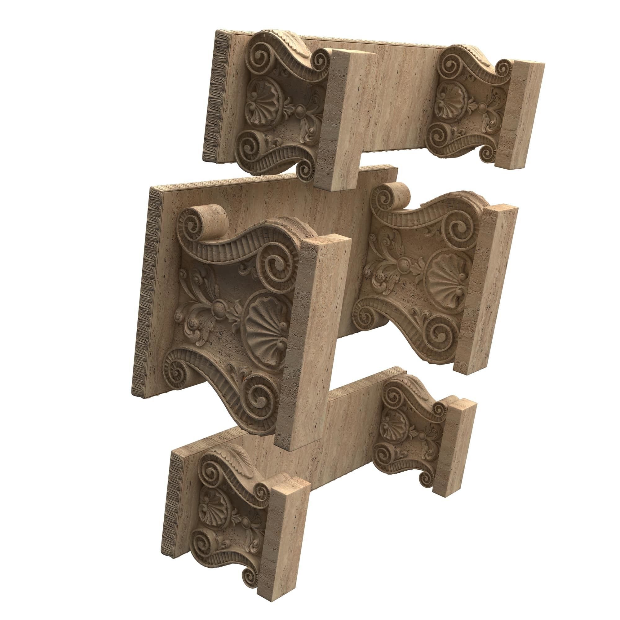 Stone Bench and Table Collection Low-poly 3D model_16