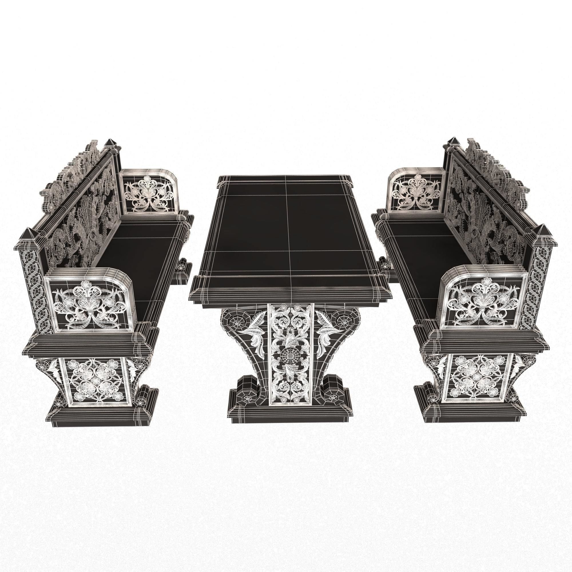 Stone Bench and Table Collection Low-poly 3D model_49