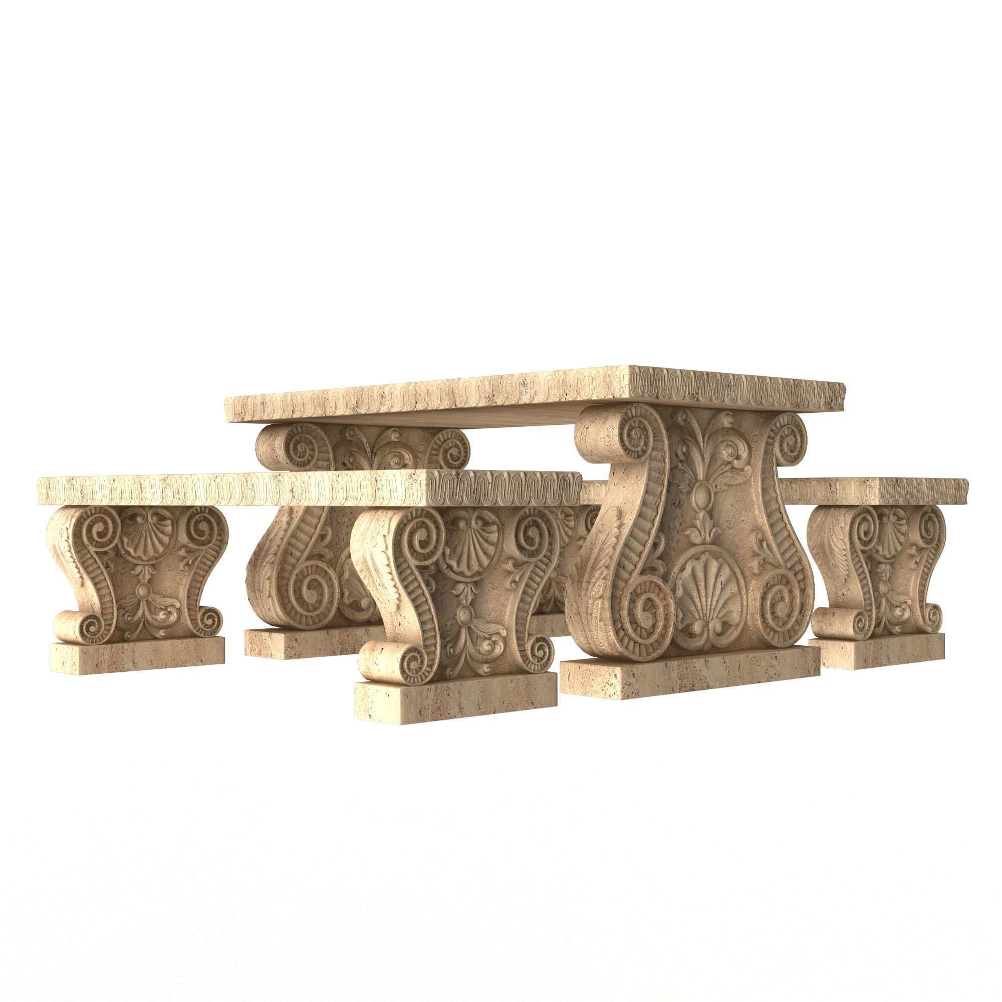 Stone Bench and Table Collection Low-poly 3D model_13