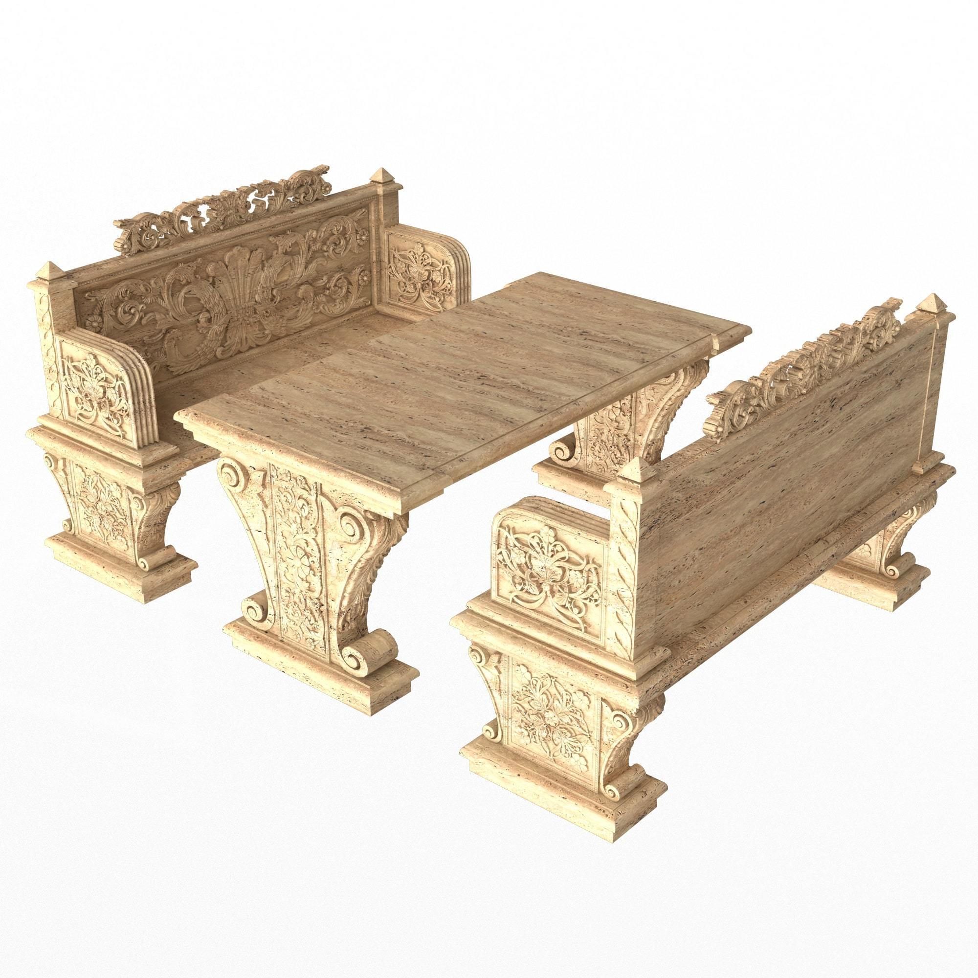 Stone Bench and Table Collection Low-poly 3D model_22