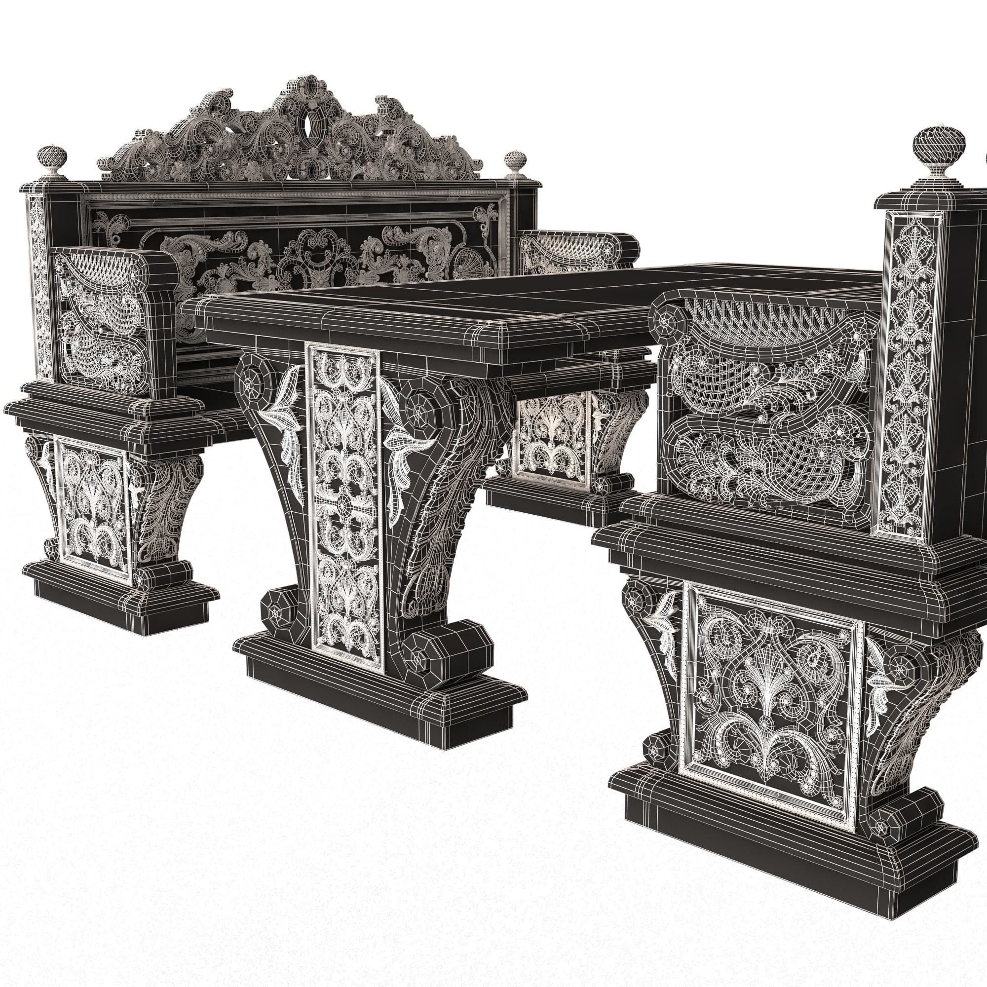 Stone Bench and Table Collection Low-poly 3D model_56