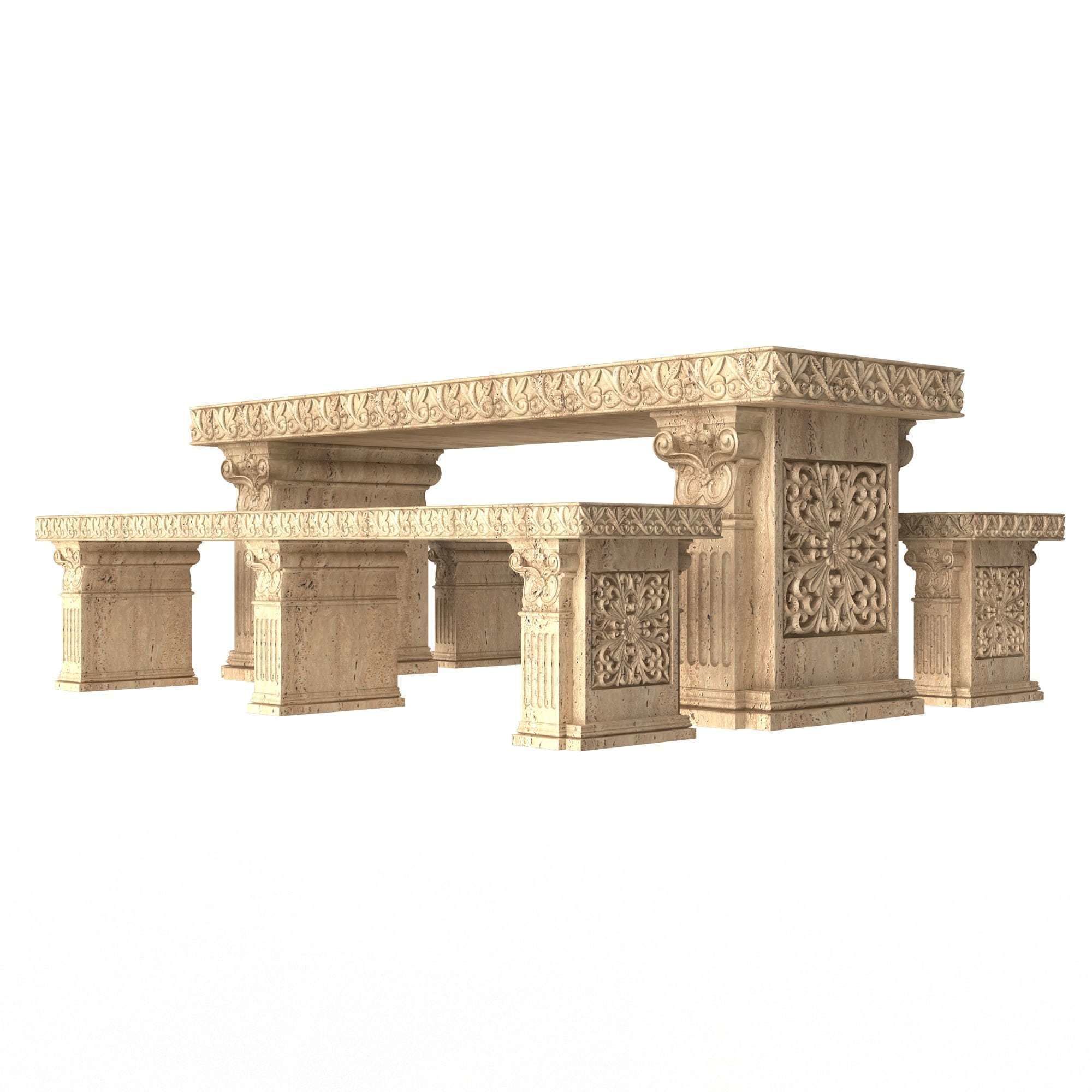 Stone Bench and Table Collection Low-poly 3D model_7