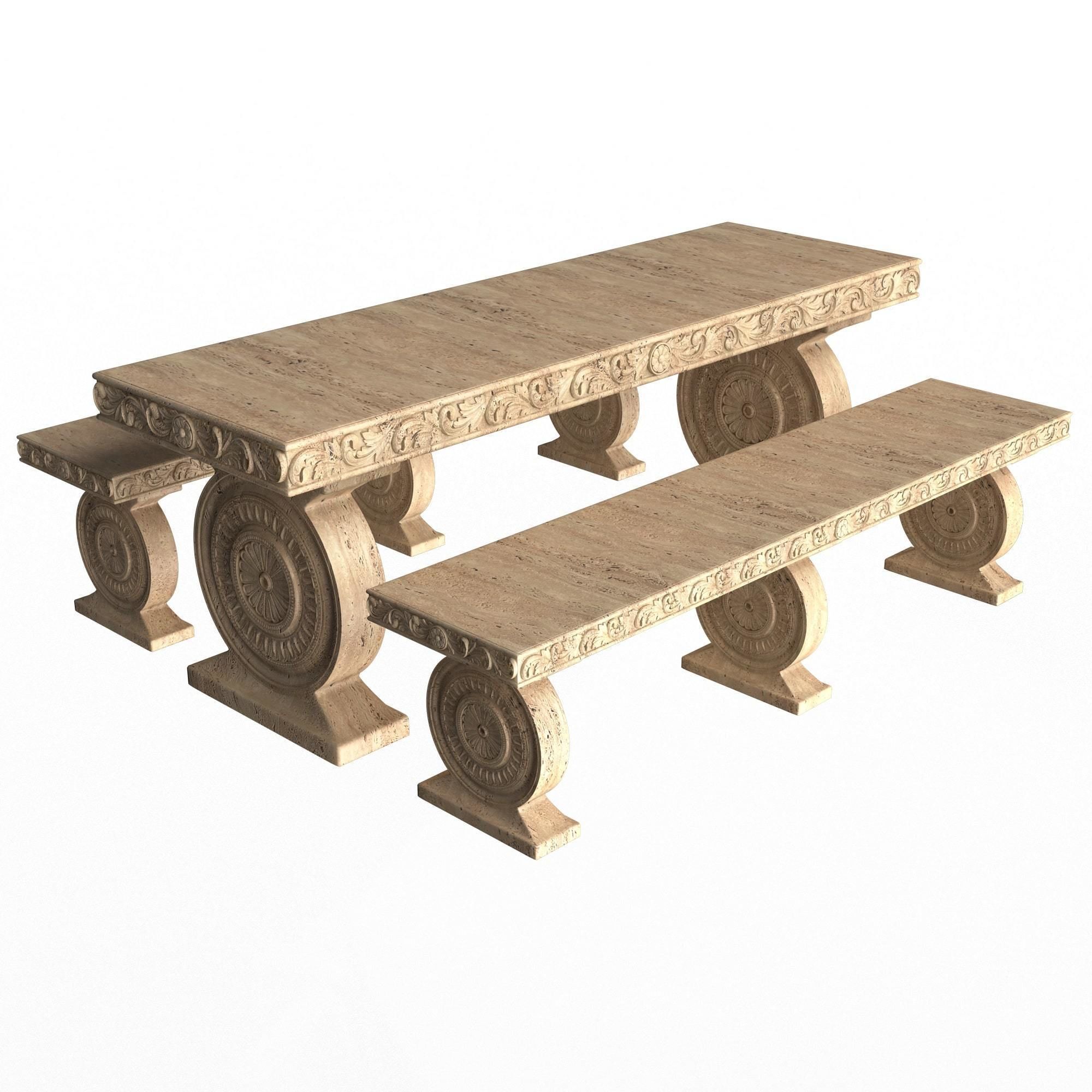 Stone Bench and Table Collection Low-poly 3D model_6
