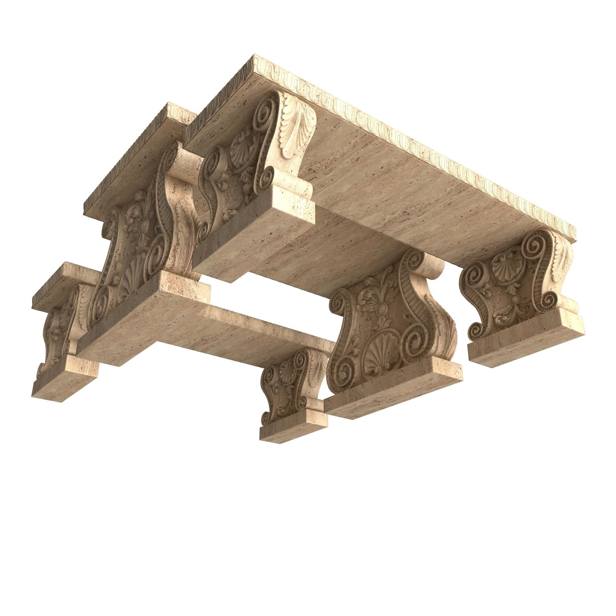 Stone Bench and Table Collection Low-poly 3D model_14