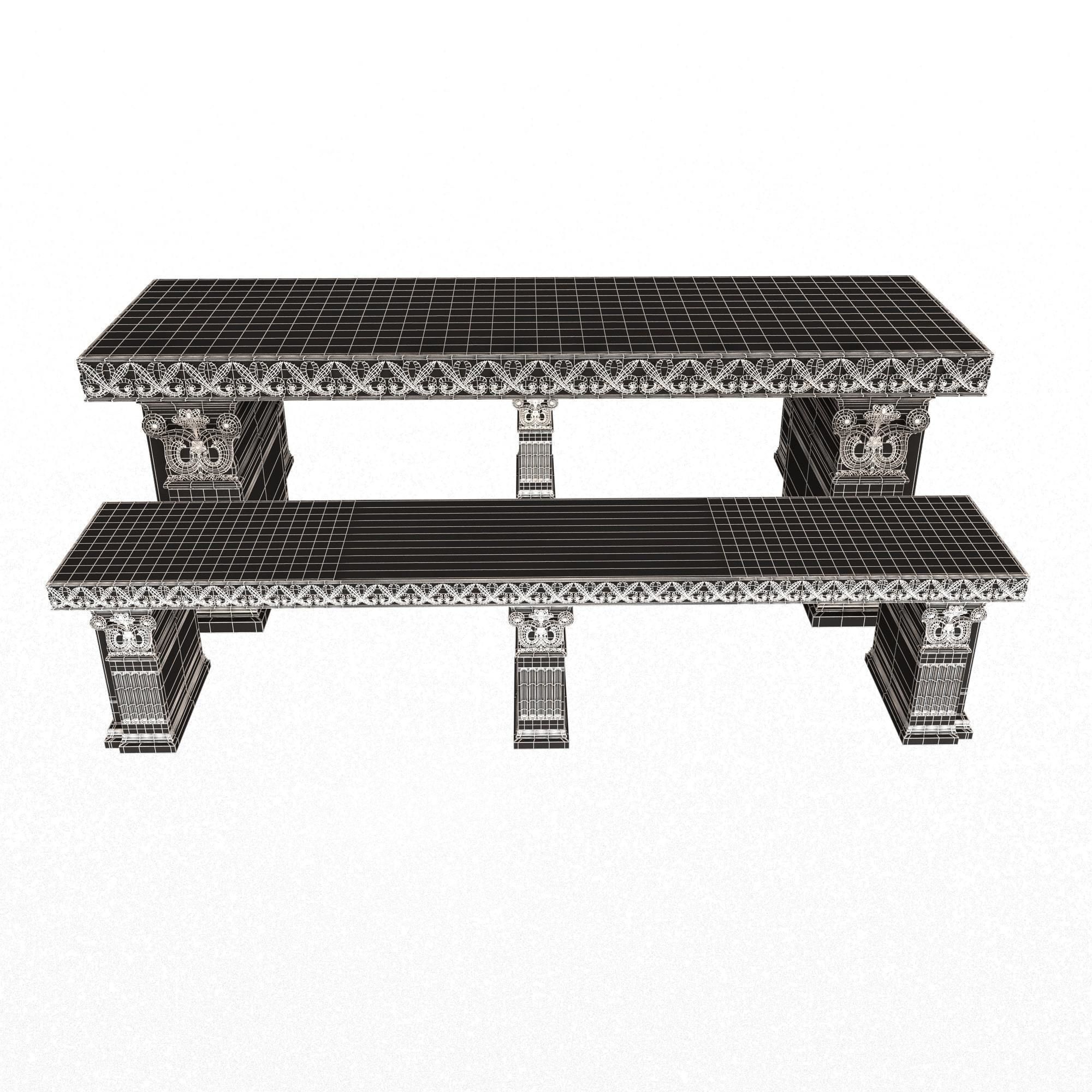 Stone Bench and Table Collection Low-poly 3D model_41