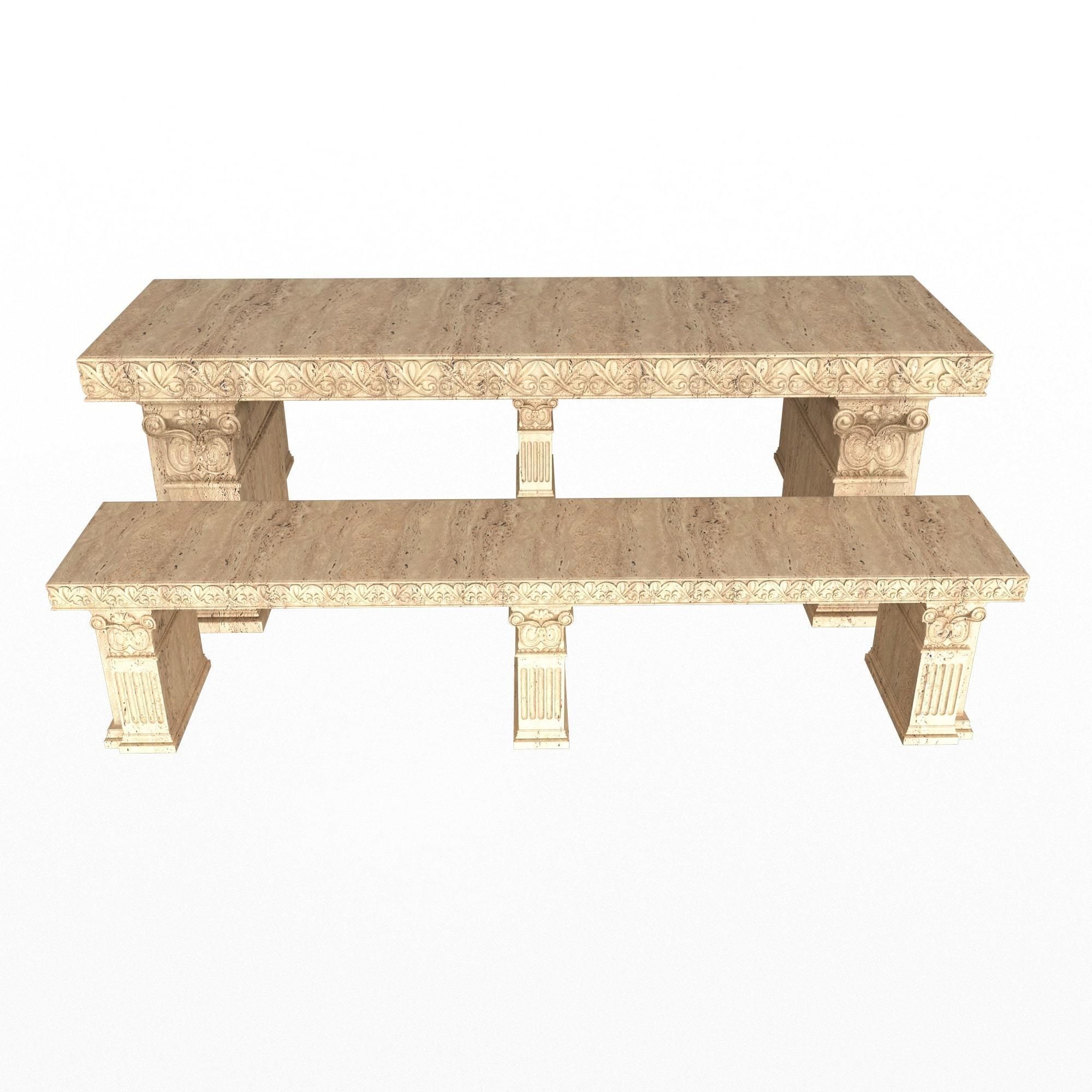 Stone Bench and Table Collection Low-poly 3D model_11