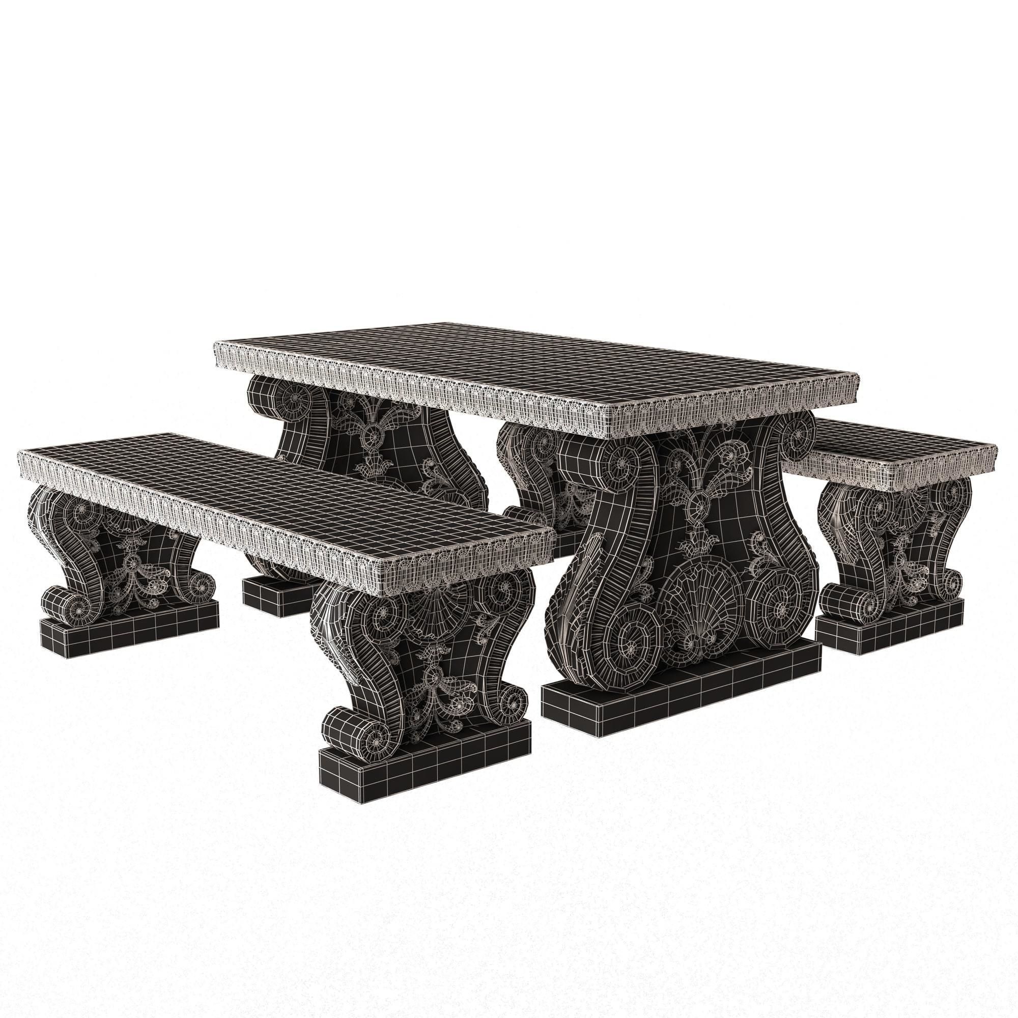 Stone Bench and Table Collection Low-poly 3D model_46