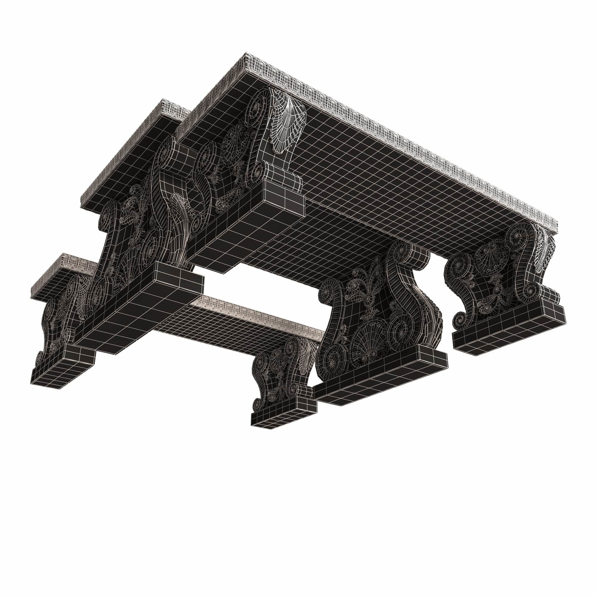 Stone Bench and Table Collection Low-poly 3D model_45