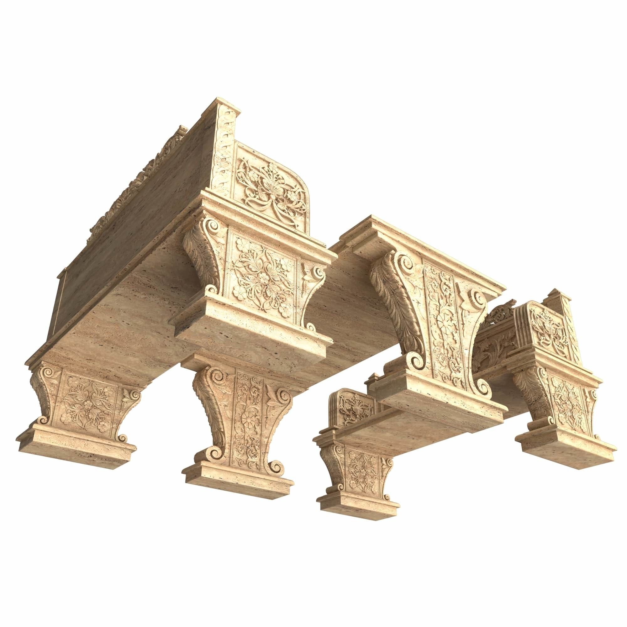 Stone Bench and Table Collection Low-poly 3D model_21