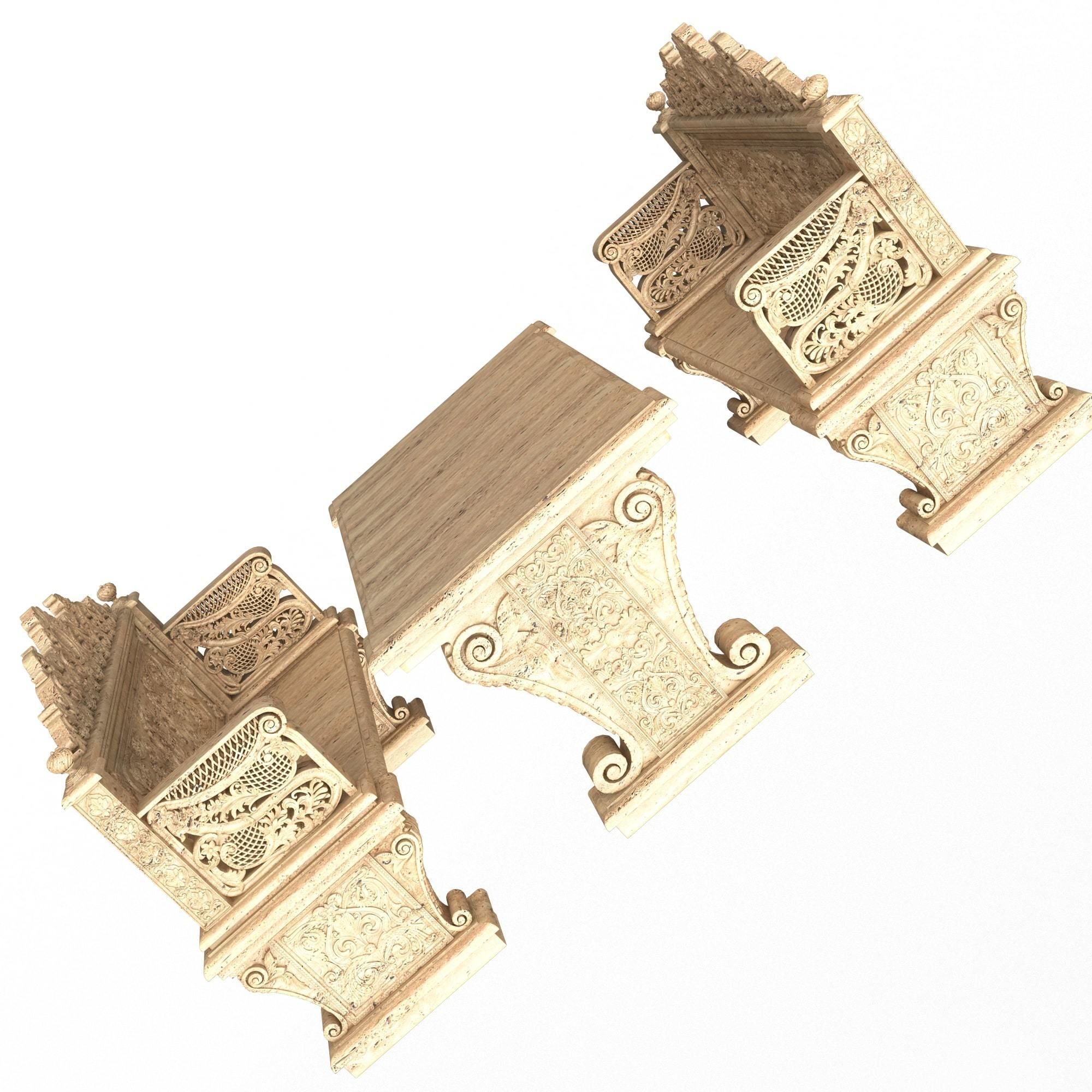 Stone Bench and Table Collection Low-poly 3D model_29