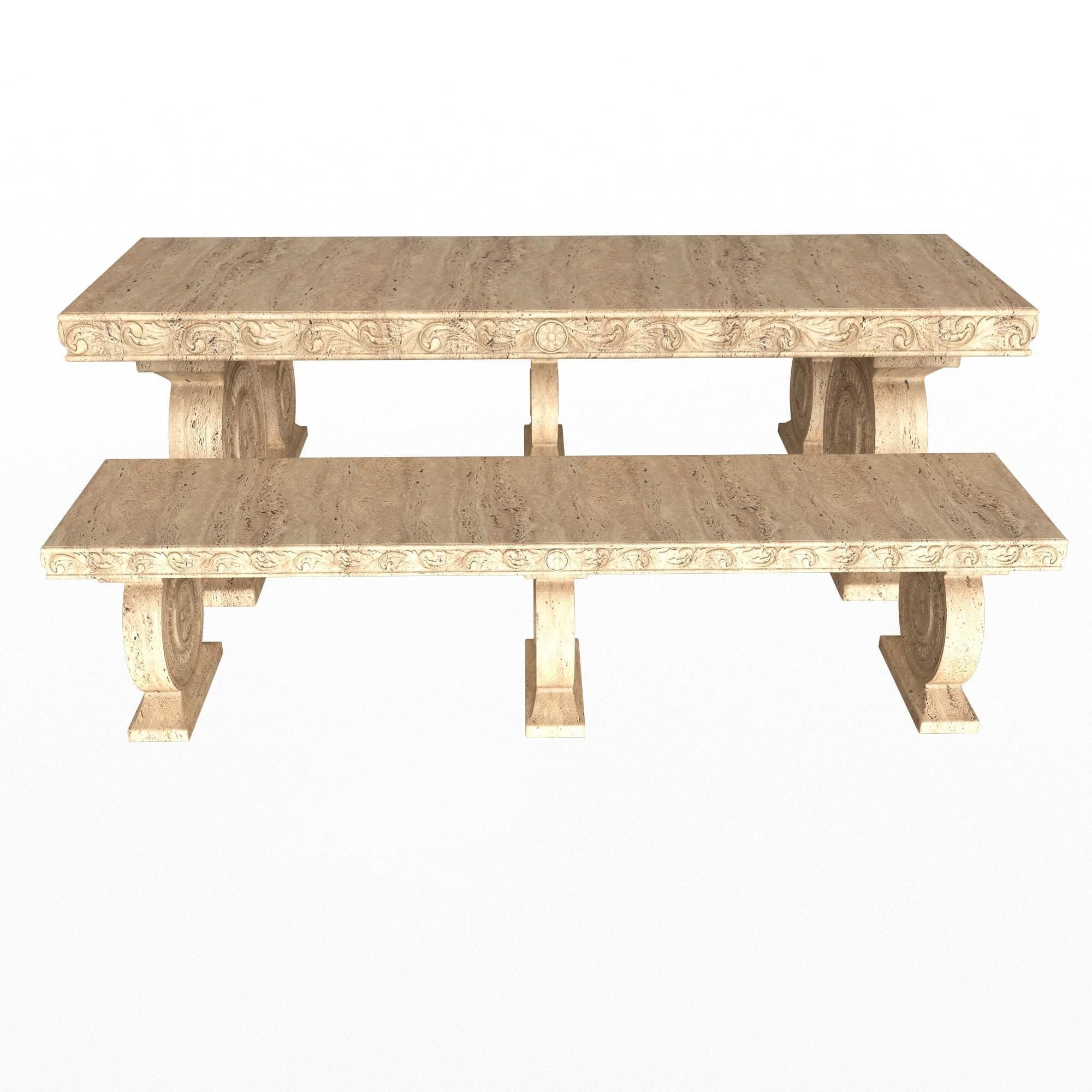 Stone Bench and Table Collection Low-poly 3D model_5