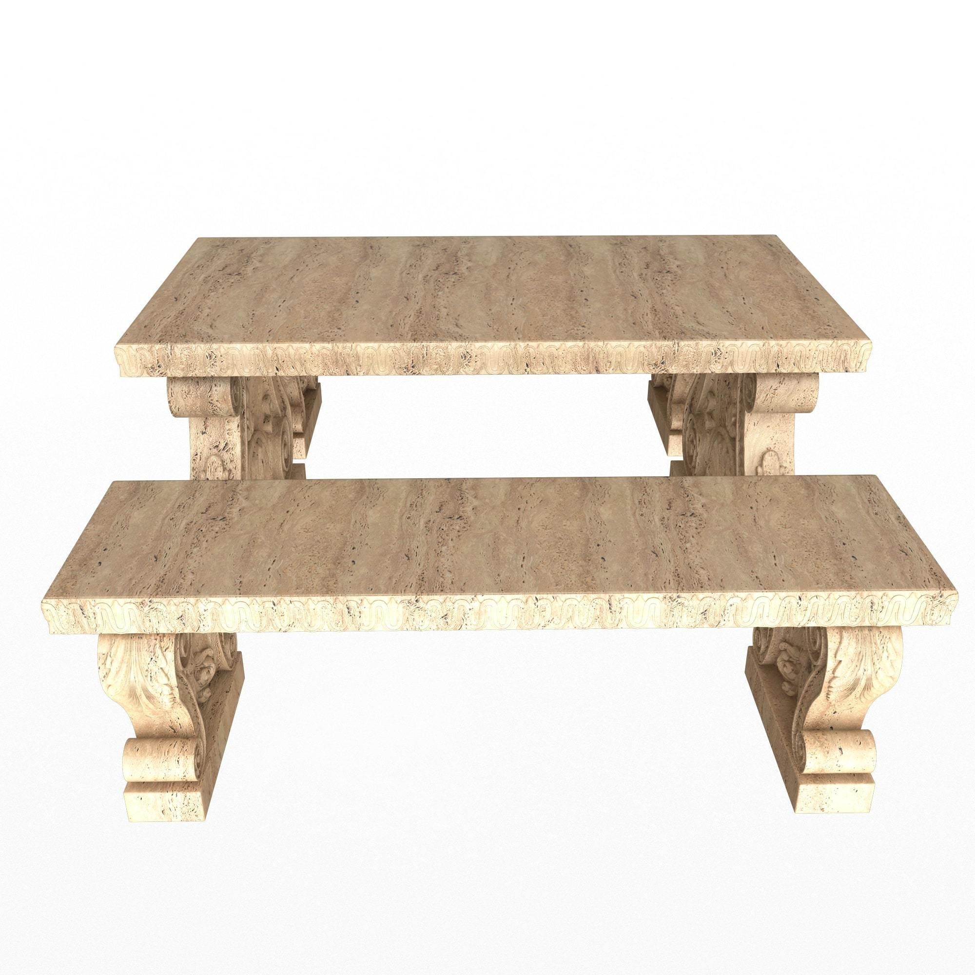 Stone Bench and Table Collection Low-poly 3D model_17