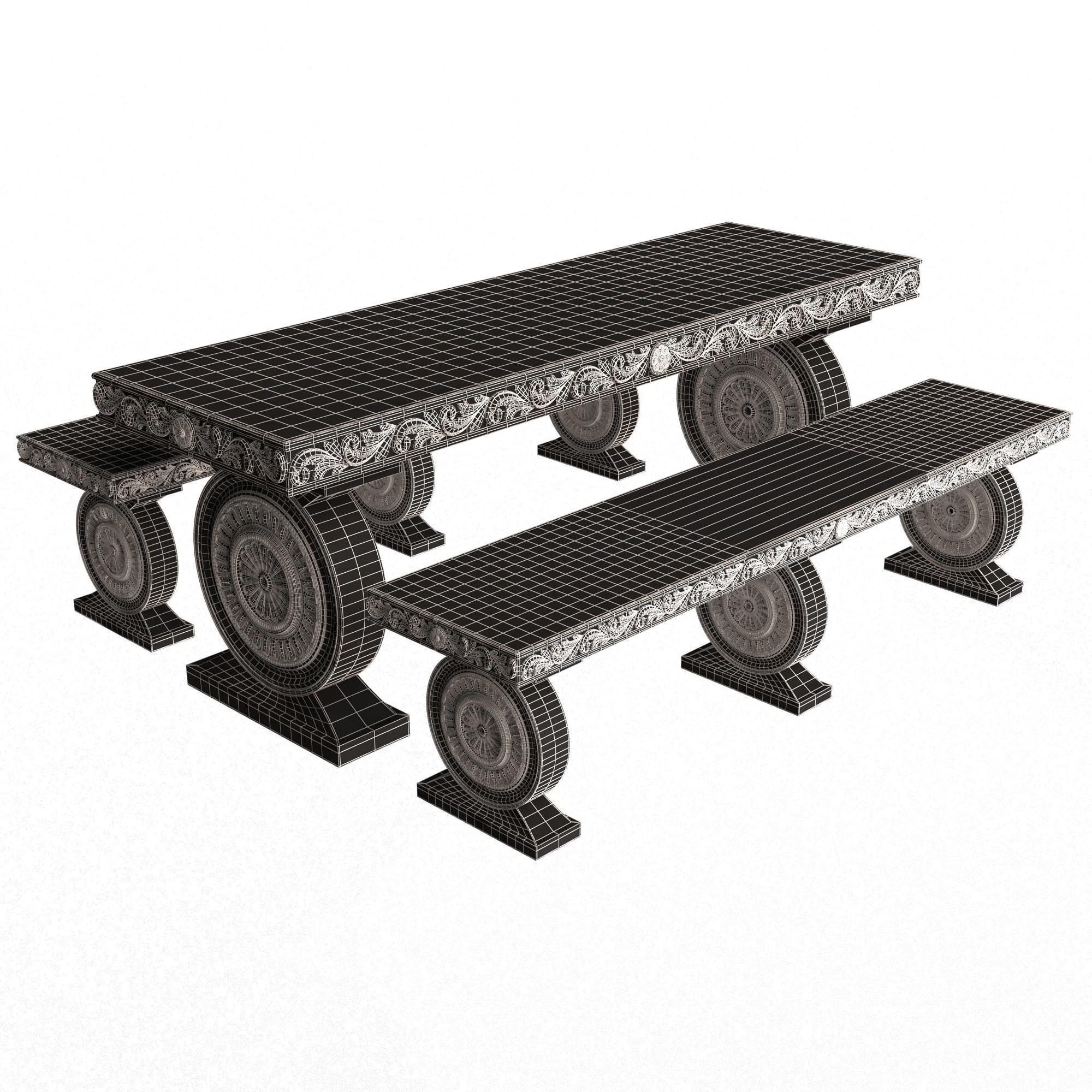 Stone Bench and Table Collection Low-poly 3D model_32