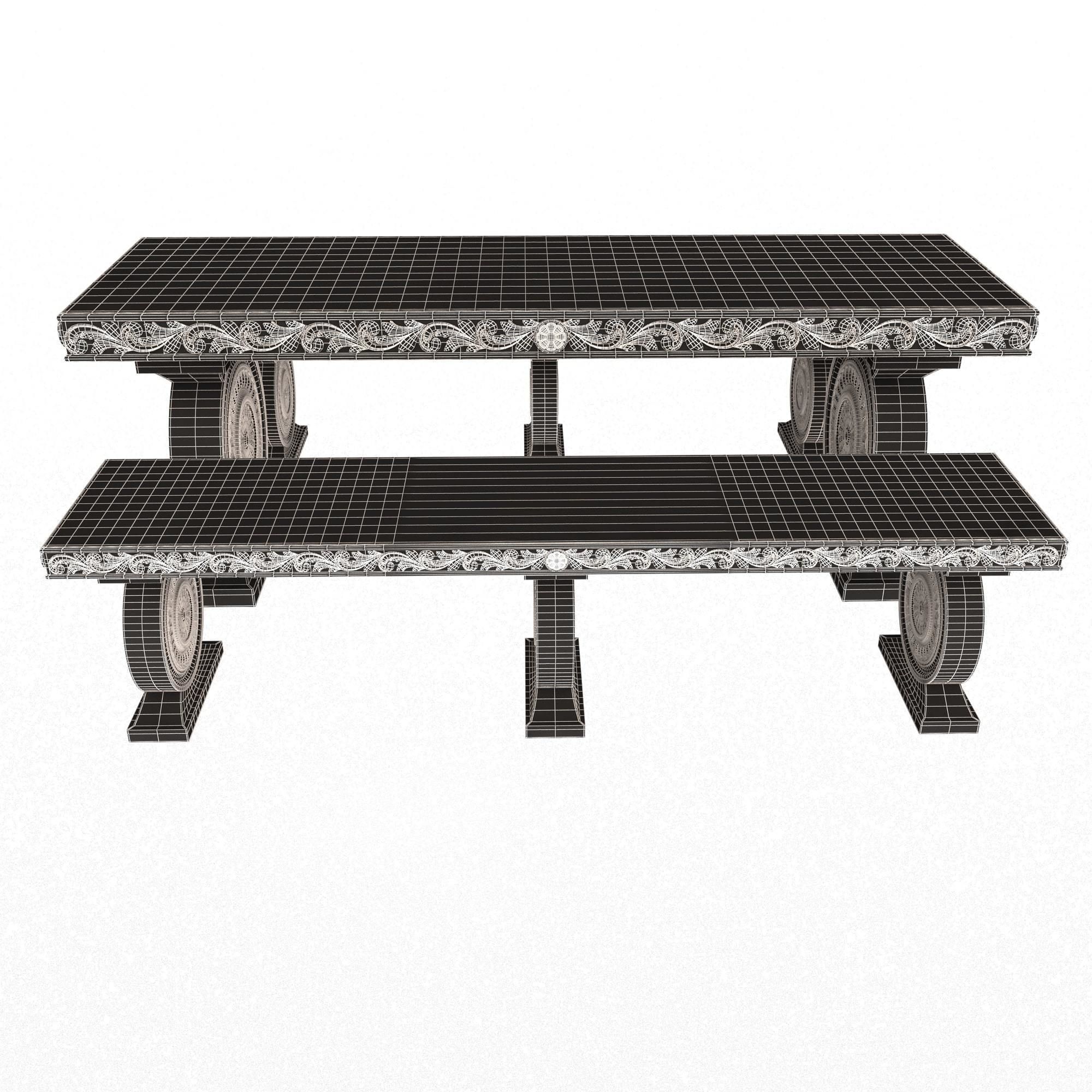 Stone Bench and Table Collection Low-poly 3D model_31
