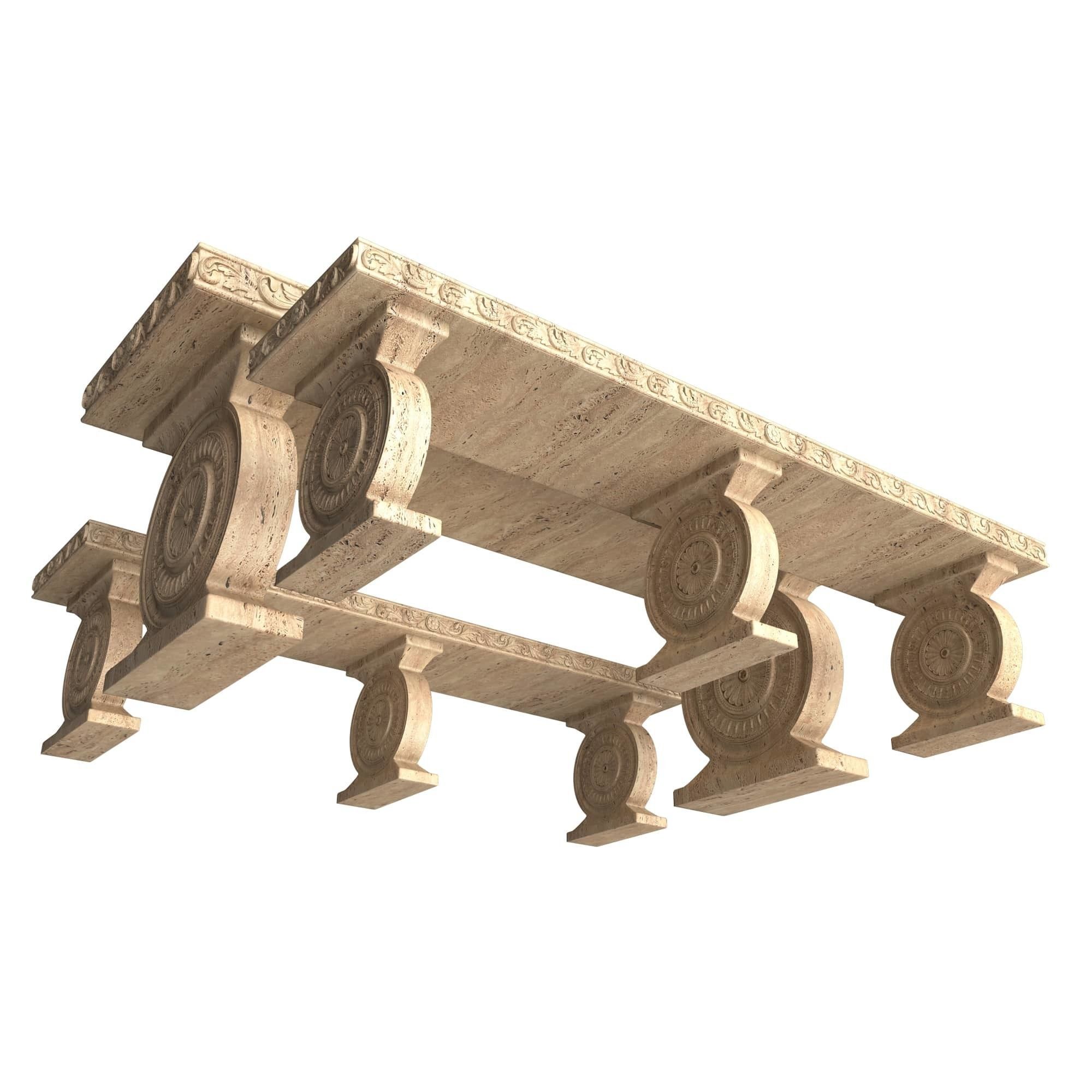 Stone Bench and Table Collection Low-poly 3D model_2