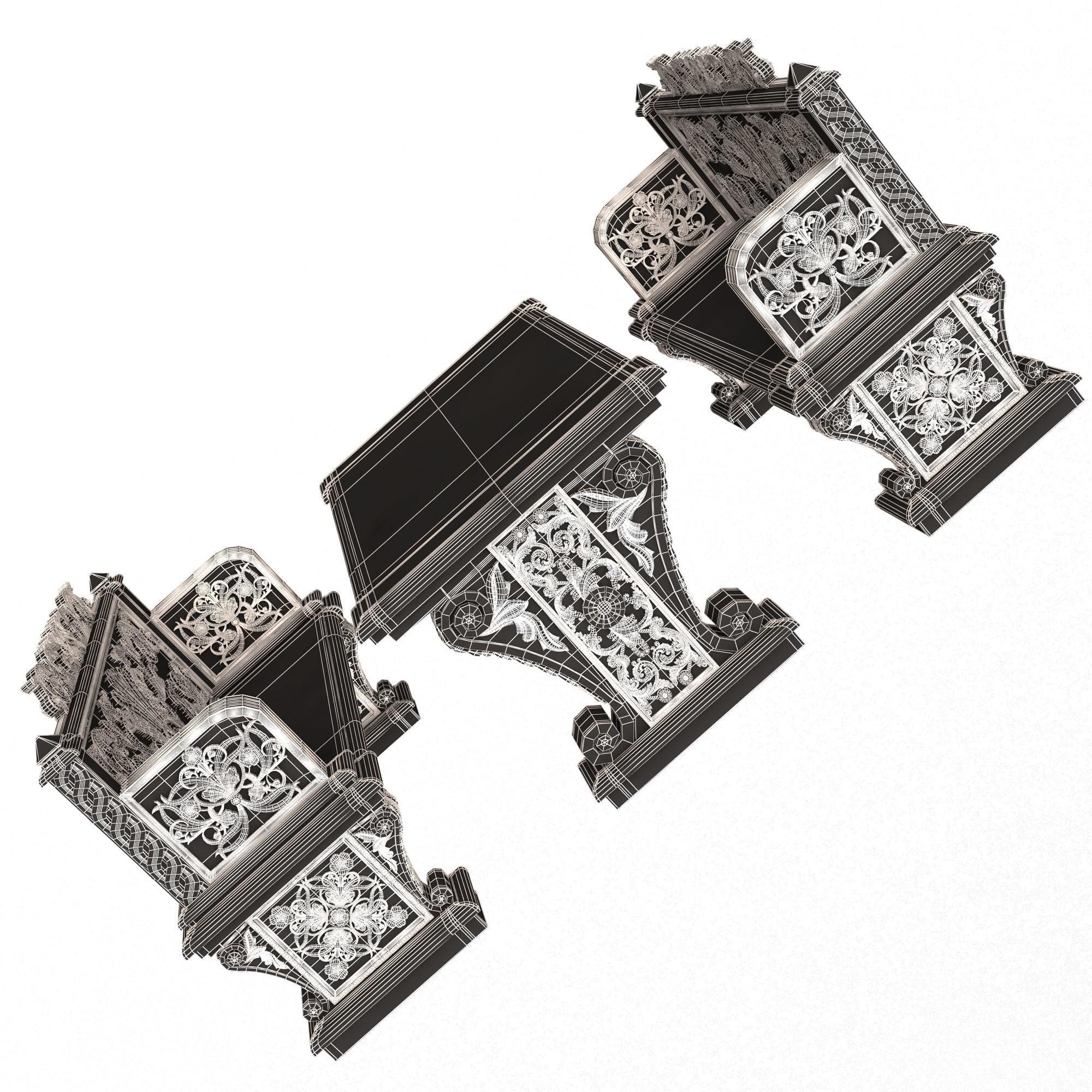 Stone Bench and Table Collection Low-poly 3D model_54