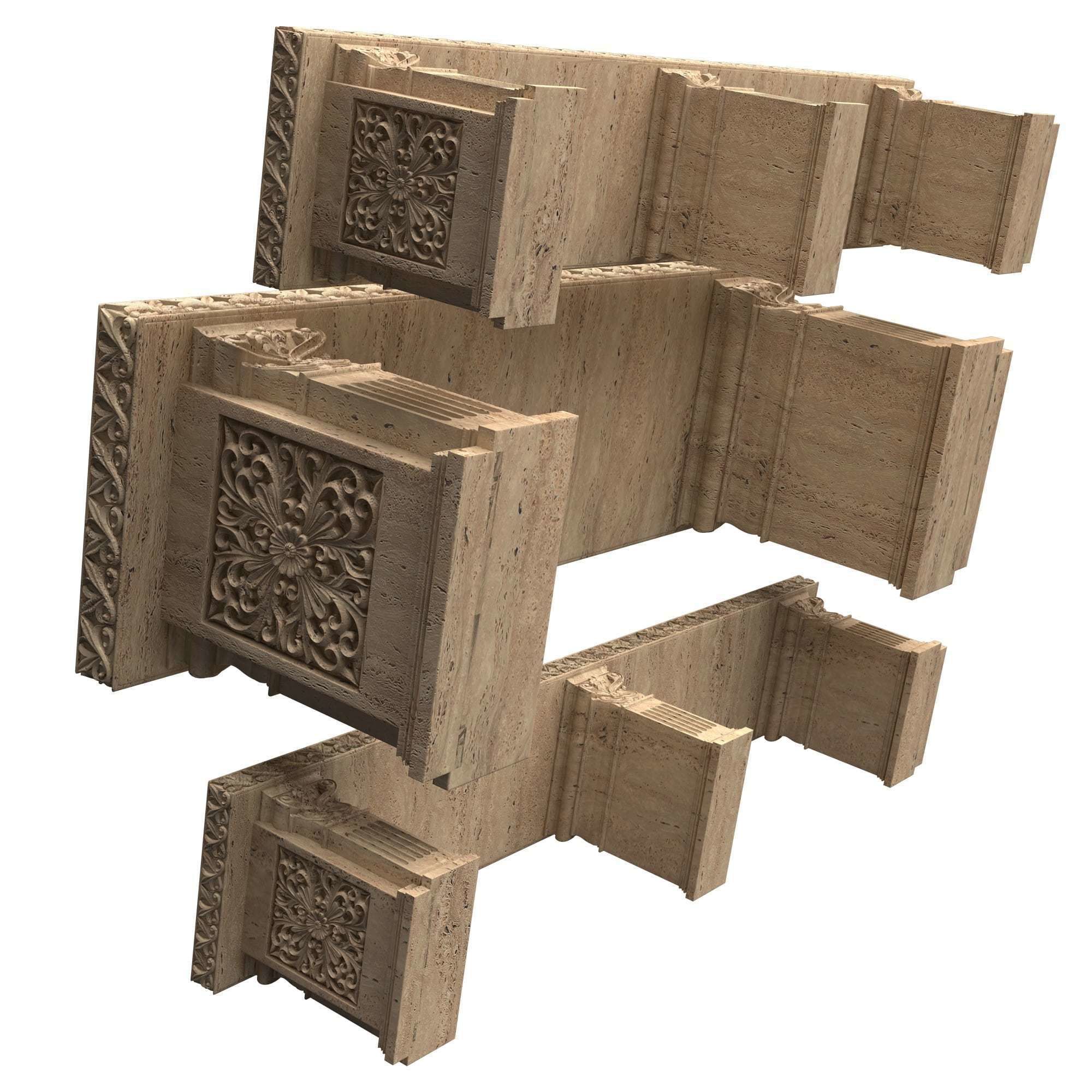 Stone Bench and Table Collection Low-poly 3D model_10