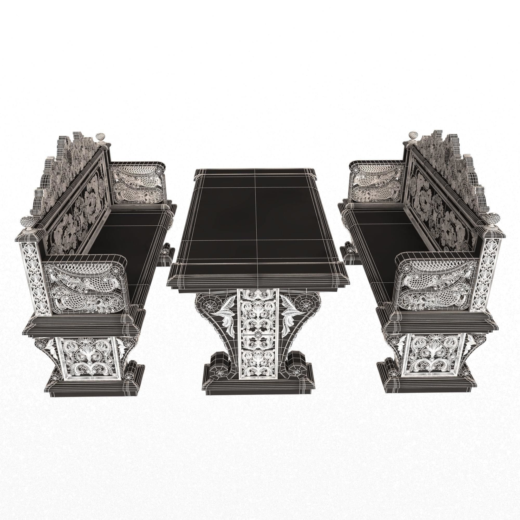 Stone Bench and Table Collection Low-poly 3D model_60