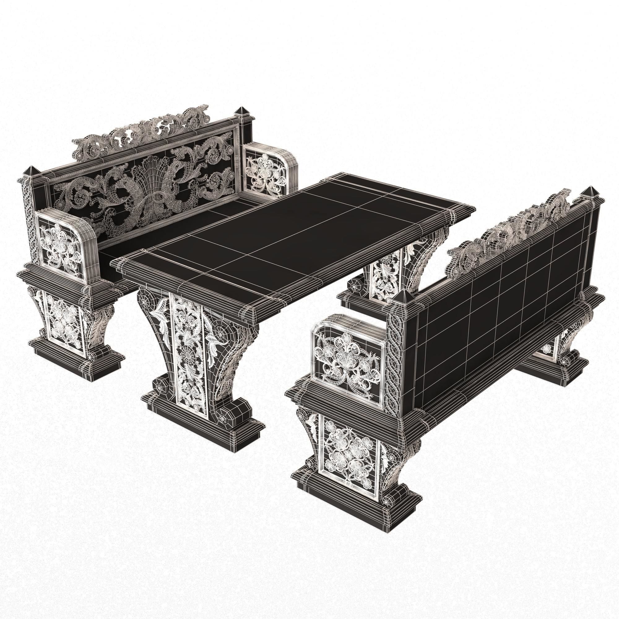 Stone Bench and Table Collection Low-poly 3D model_53