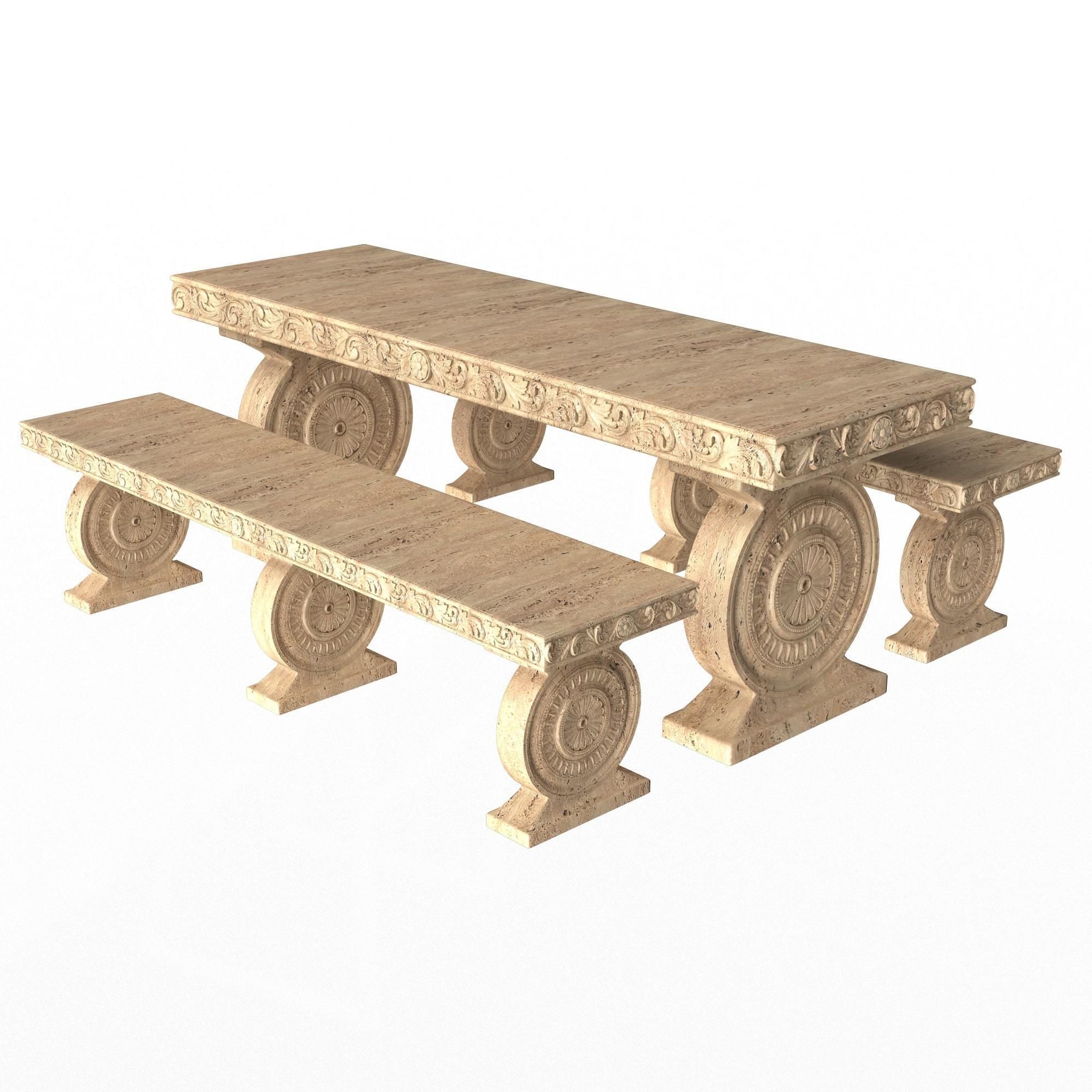 Stone Bench and Table Collection Low-poly 3D model_3