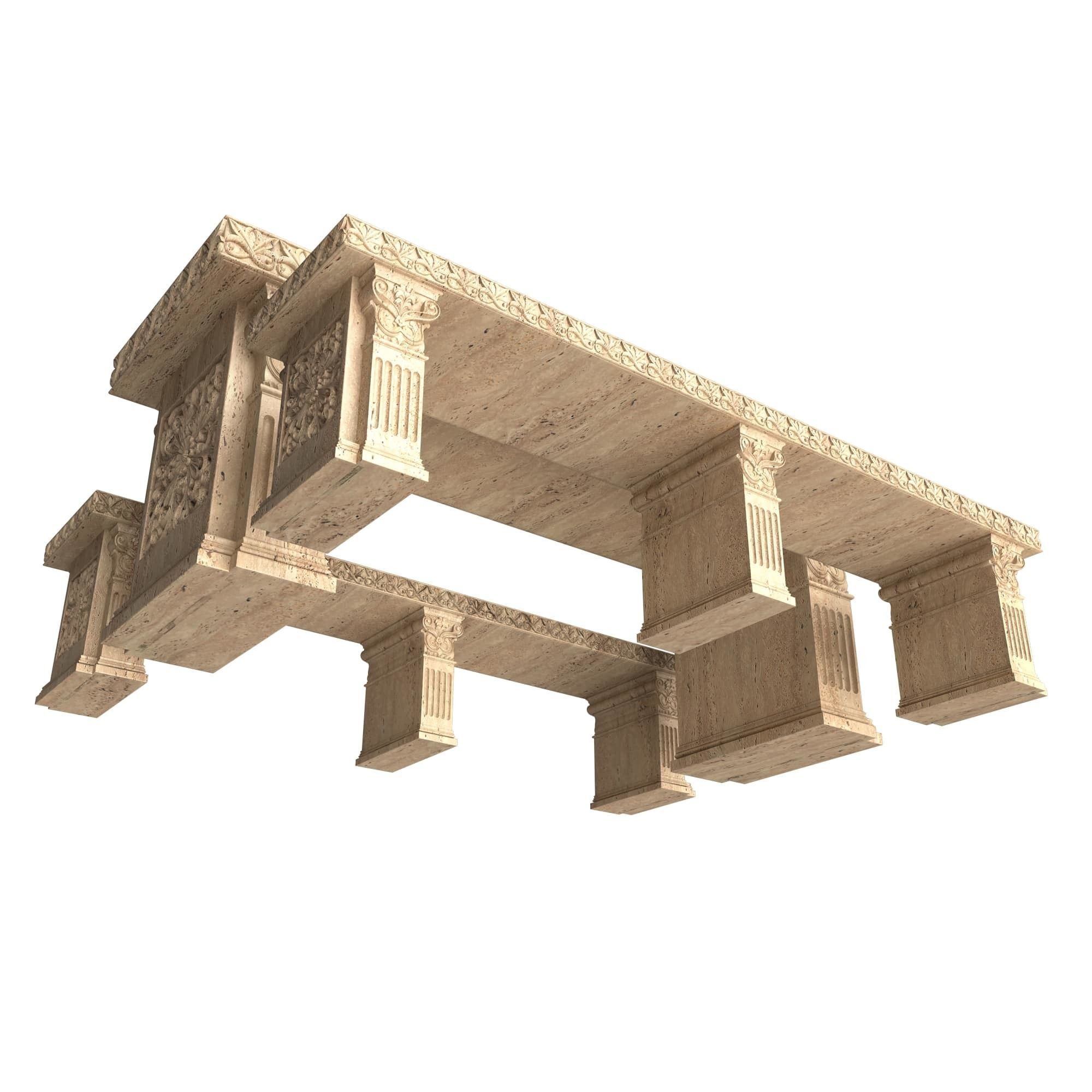 Stone Bench and Table Collection Low-poly 3D model_8