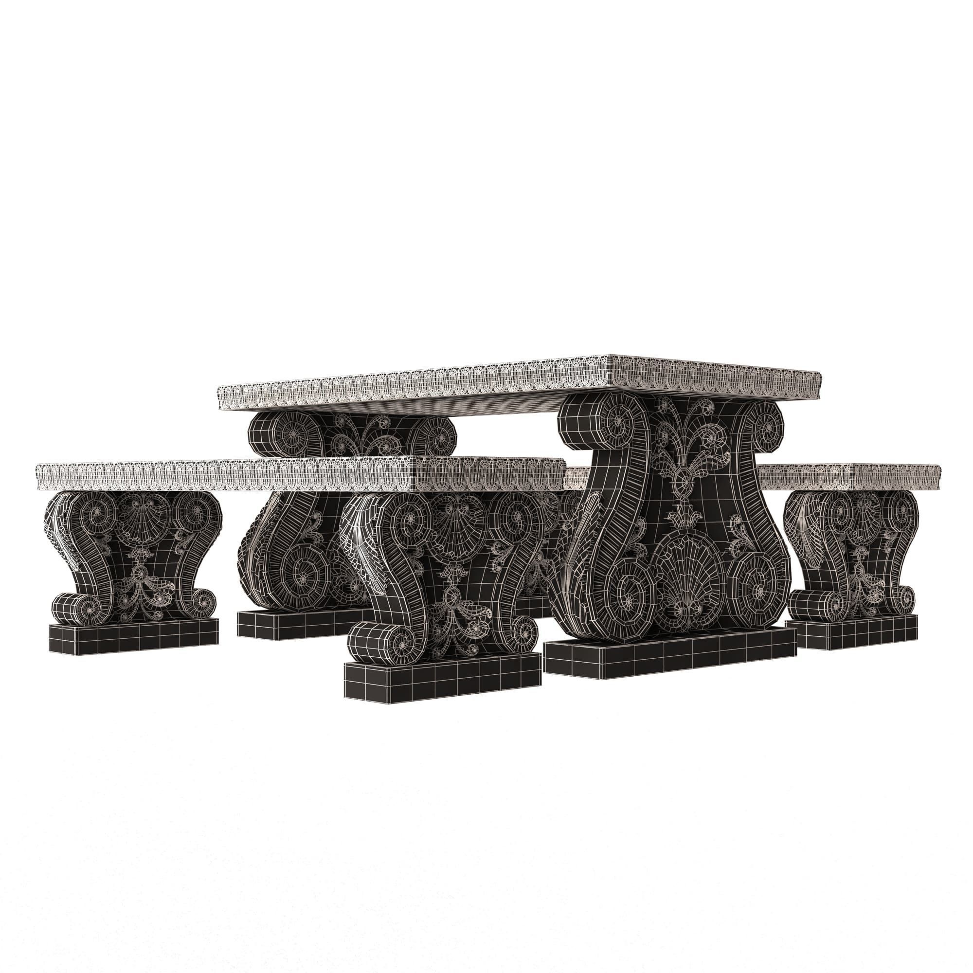 Stone Bench and Table Collection Low-poly 3D model_44