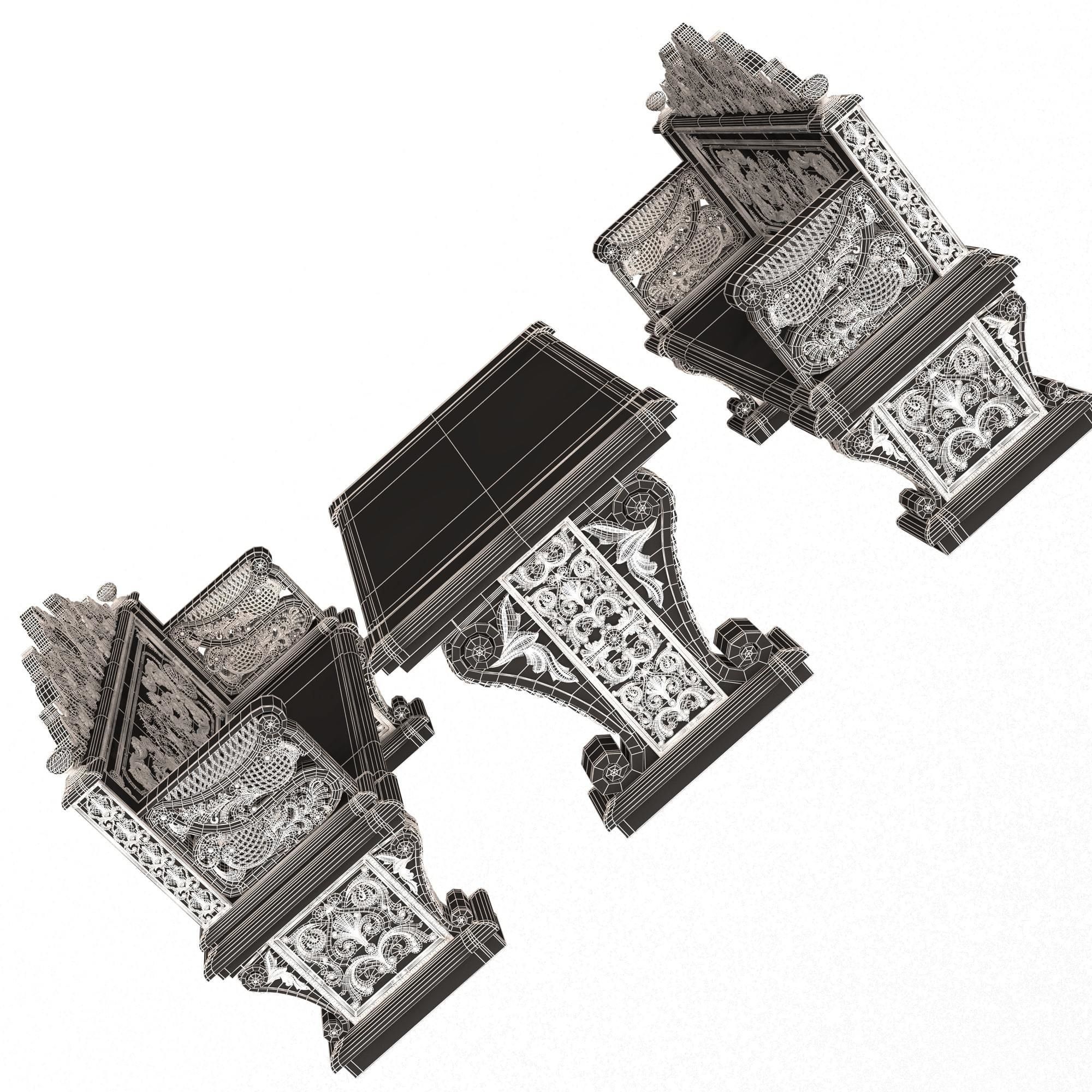 Stone Bench and Table Collection Low-poly 3D model_59