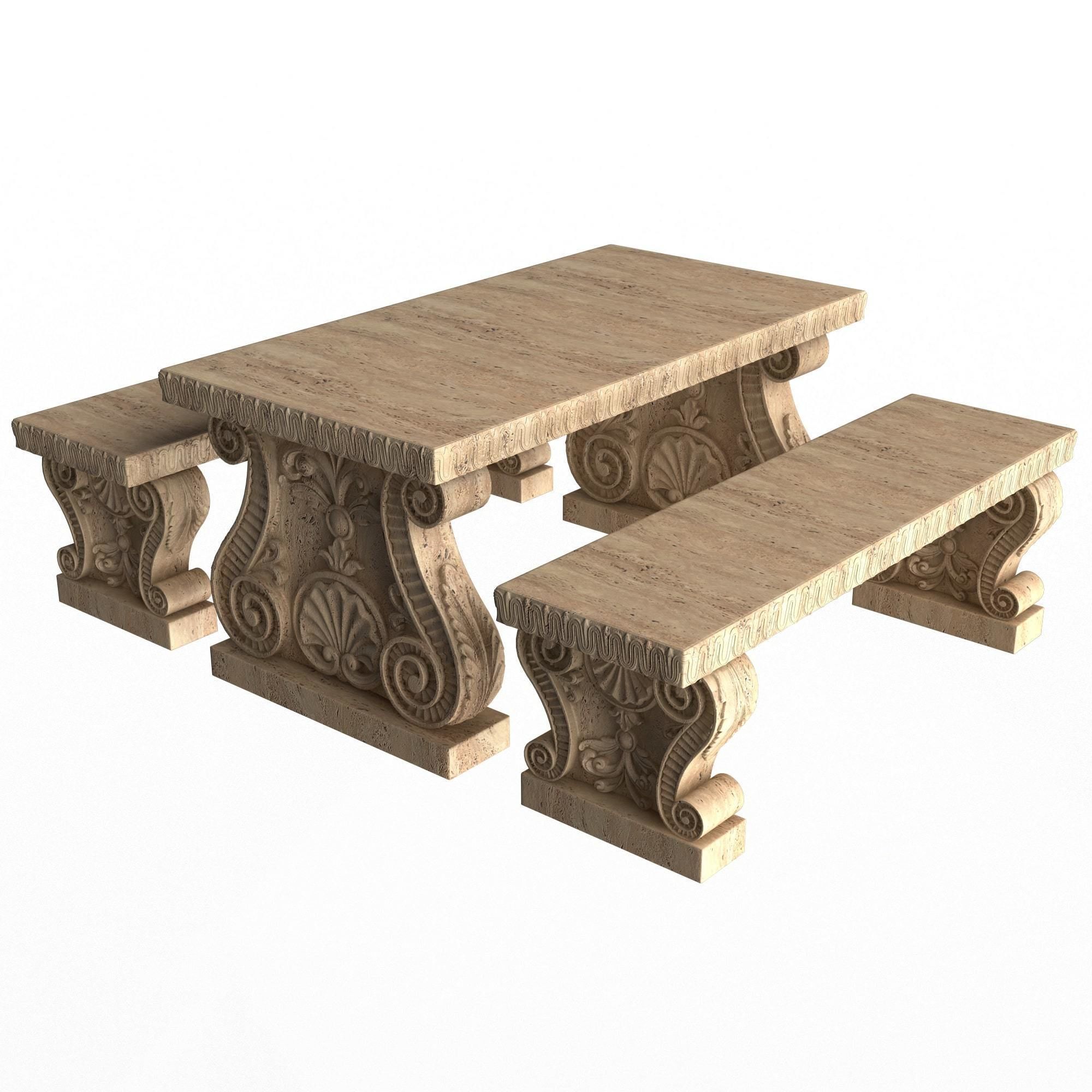 Stone Bench and Table Collection Low-poly 3D model_18