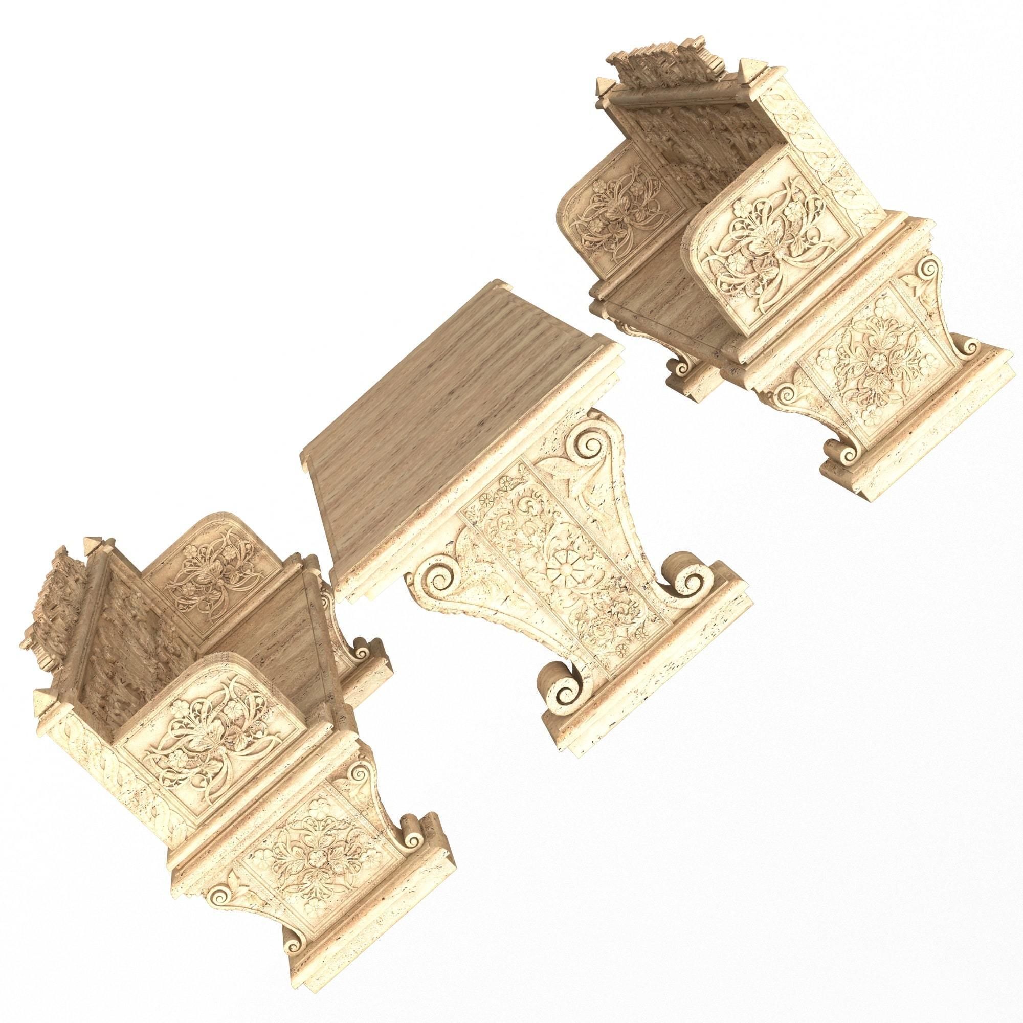 Stone Bench and Table Collection Low-poly 3D model_23