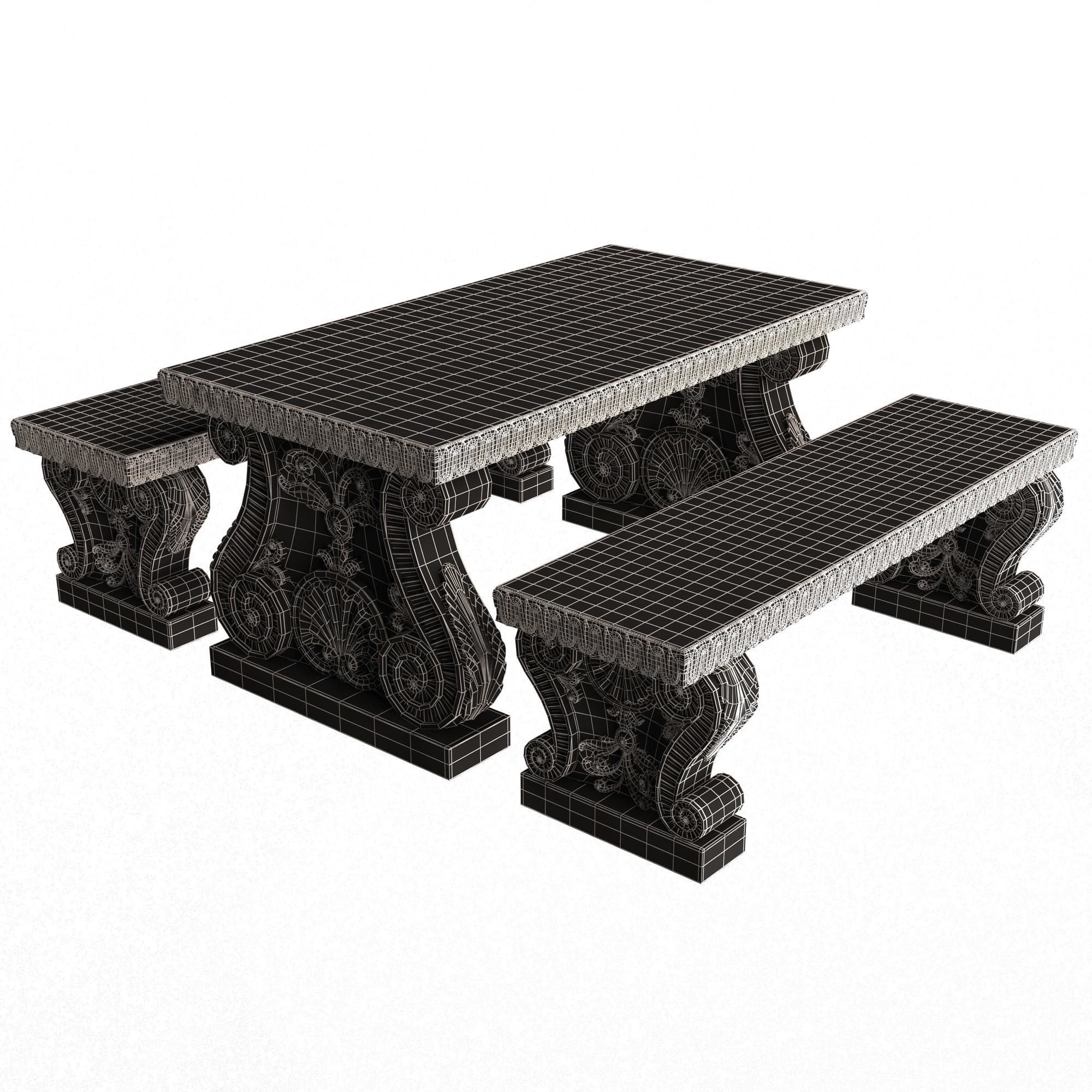 Stone Bench and Table Collection Low-poly 3D model_43