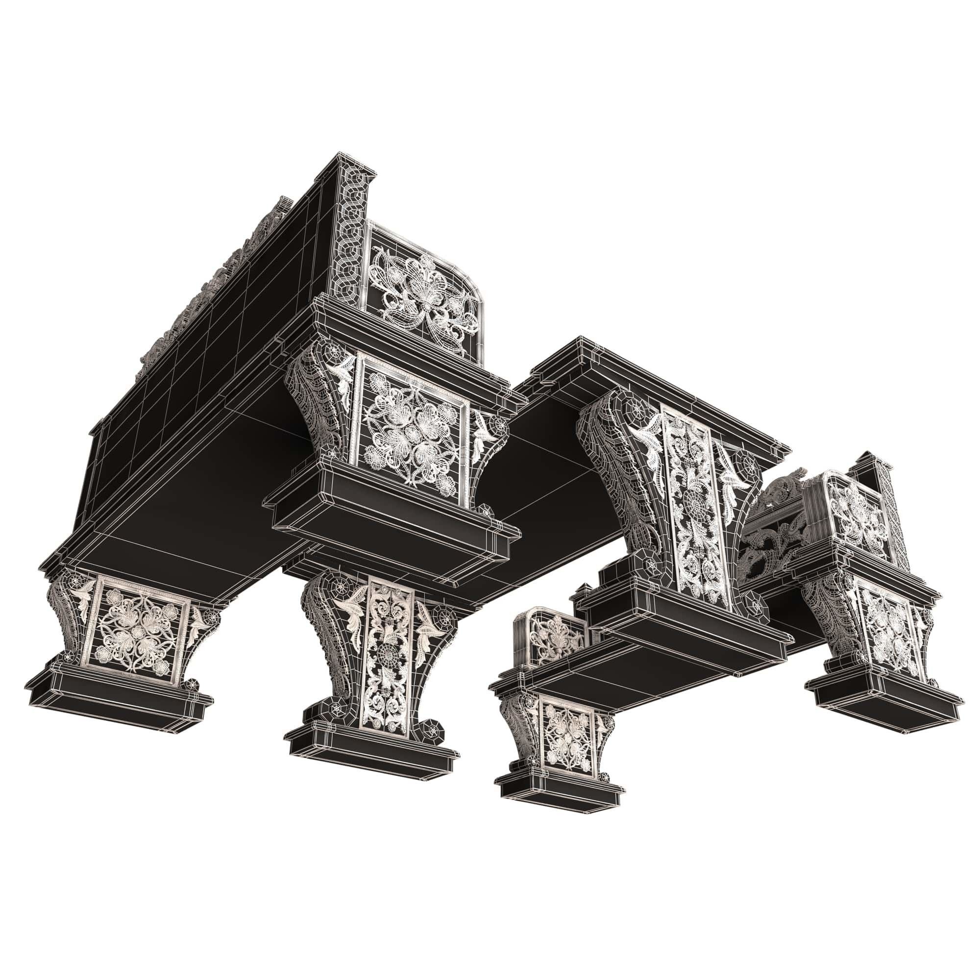 Stone Bench and Table Collection Low-poly 3D model_52