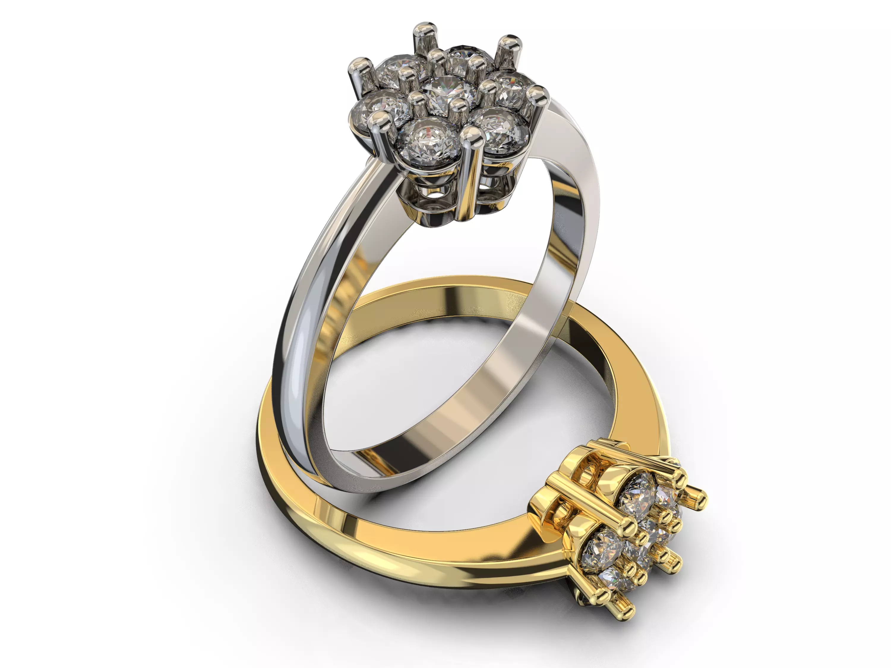 Printable STL jewelry engagement ring round flower 052ct 3D print model