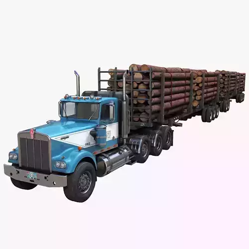 Kenworth super train log truck Low-poly 3D model