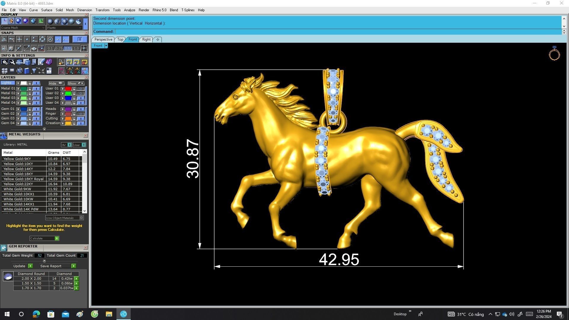 4693 diamond horse pendant 3D print model_6