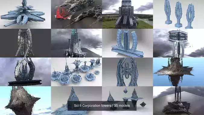 Sci fi Corporation towers 3D Model Collection
