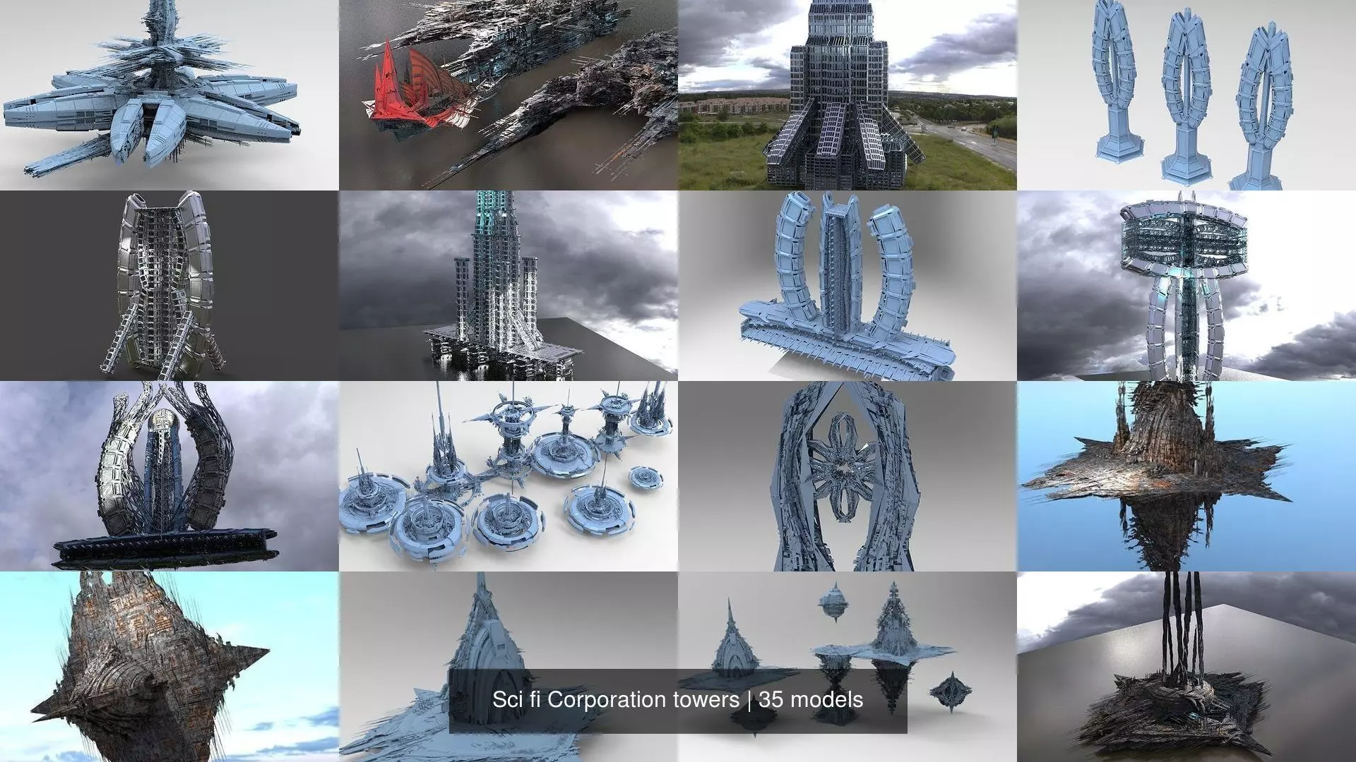Sci fi Corporation towers 3D Model Collection_0