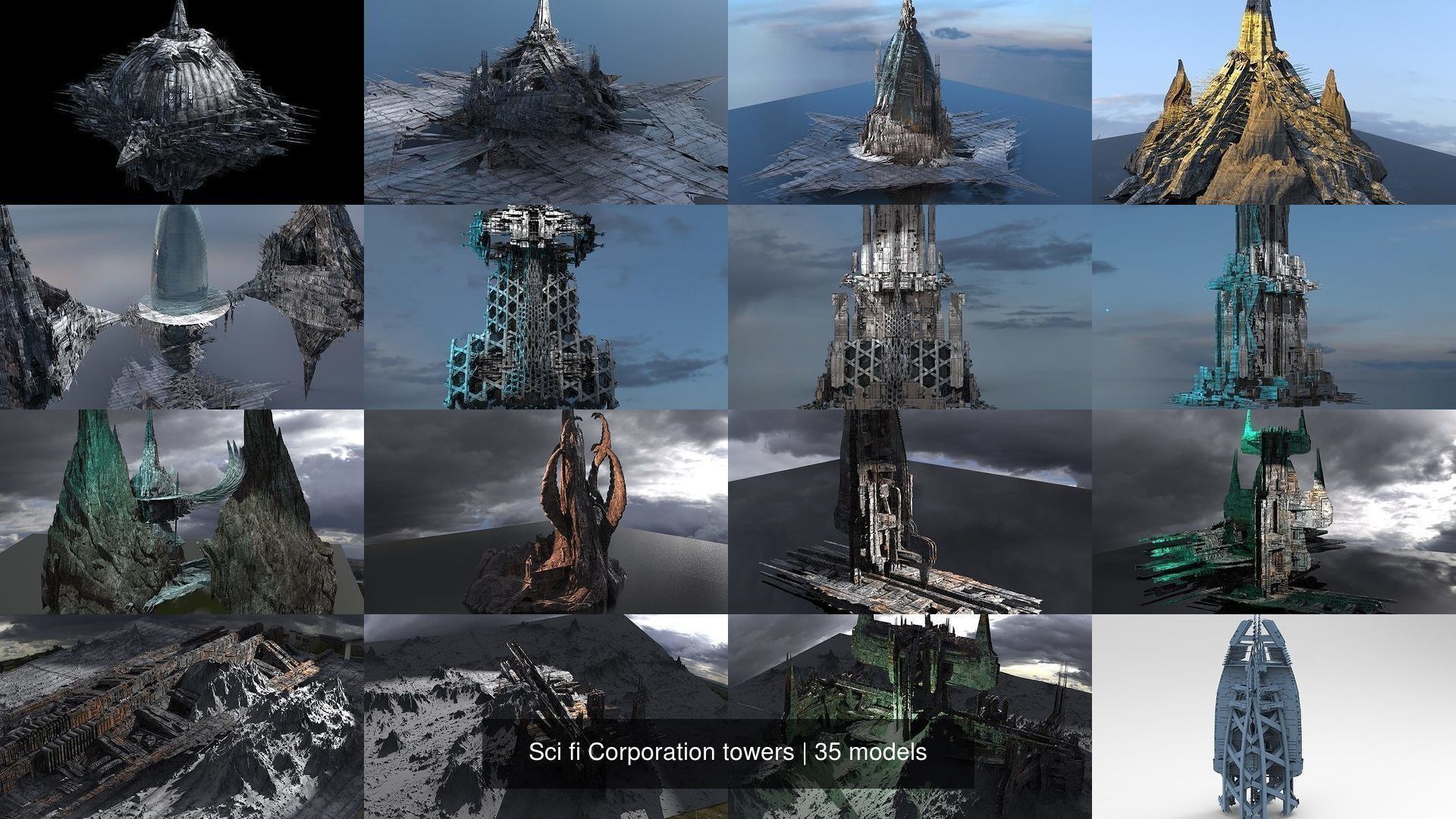 Sci fi Corporation towers 3D Model Collection_2