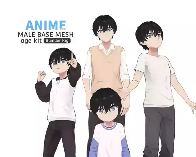 Anime Male Base Mesh Age Kit Low-poly 3D model
