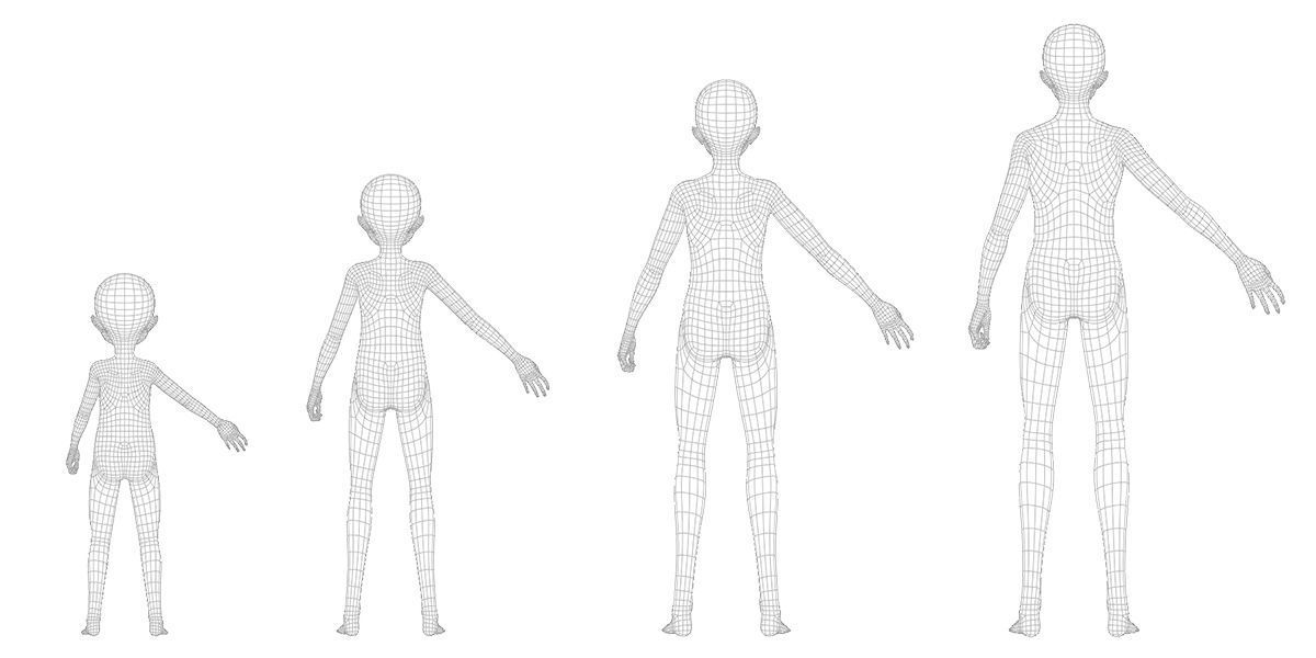 Anime Male Base Mesh Age Kit Low-poly 3D model_7