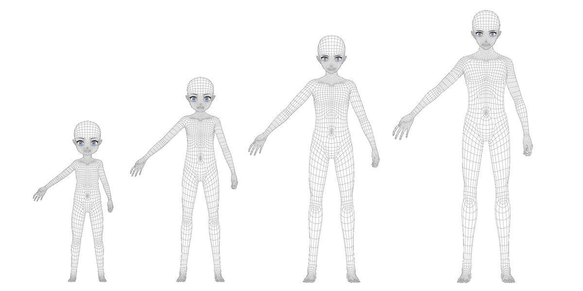 Anime Male Base Mesh Age Kit Low-poly 3D model_6