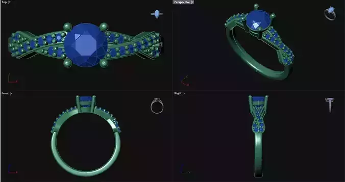 4 Prong Diamond Round Engagement Ring with sidestones 