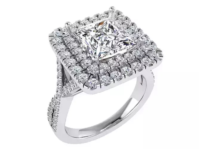 Square Double Halo Twisted Ring 3352