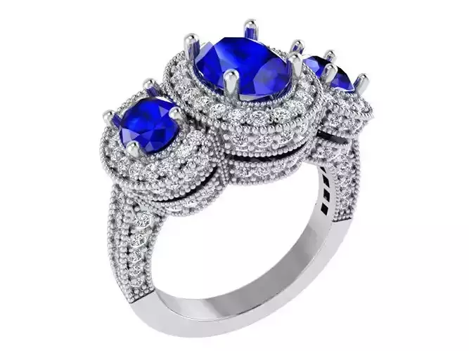 3 Stone Oval Halo Ring 3360