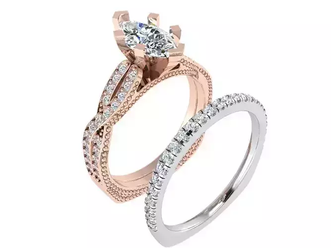 Marquise Cut Twisted Euro Shank Ring With Band 3364