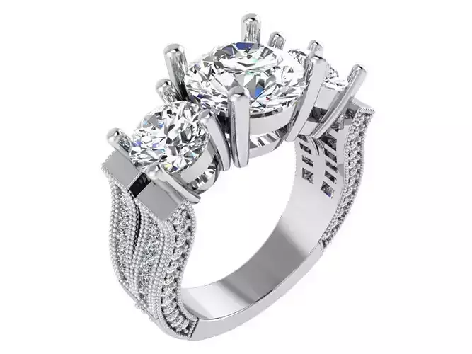 3 Stone Basket Setting Ring 3365