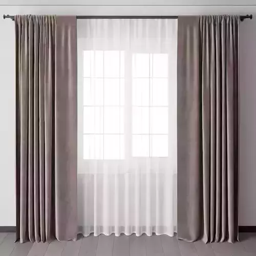 Curtain with metal curtain rod  metal blind 12 Low-poly 3D model